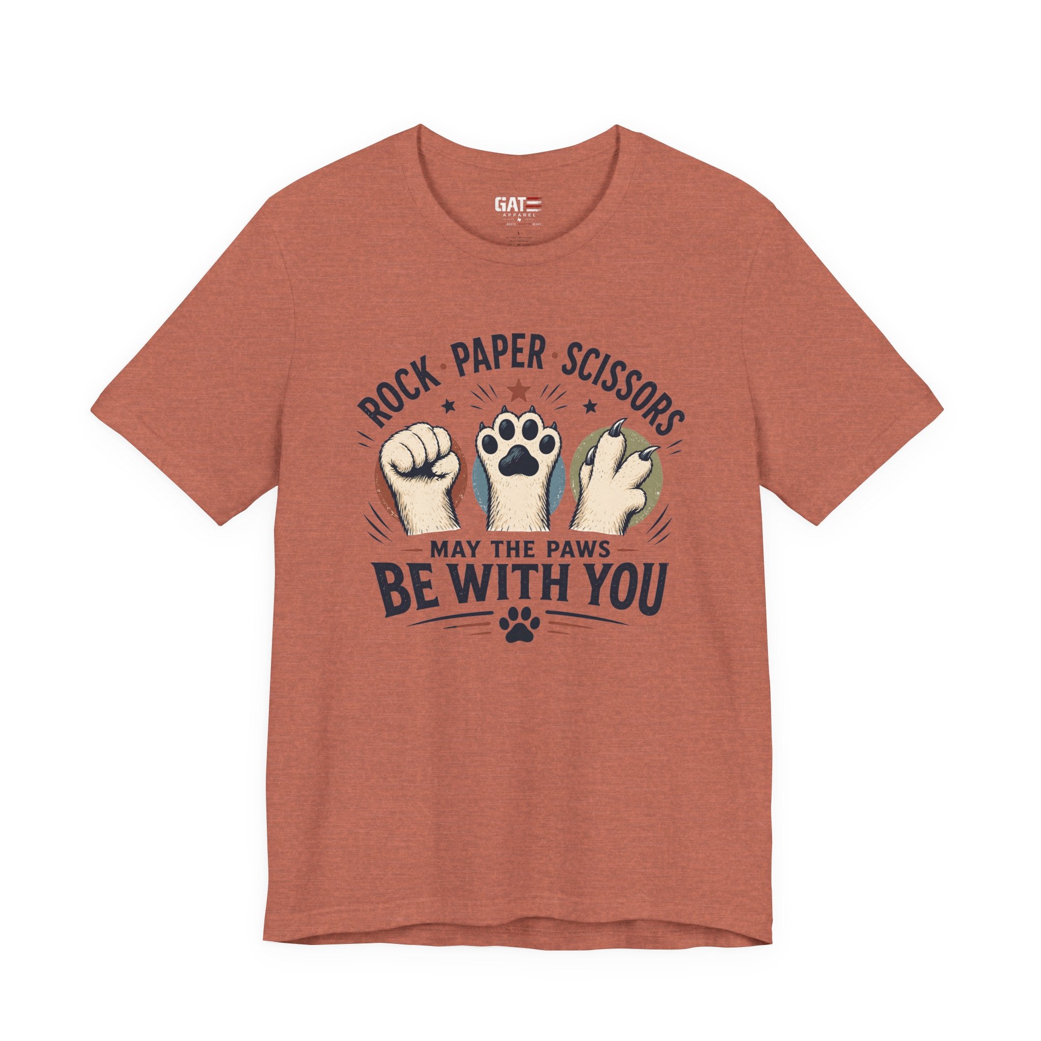 Rock Paper Scissors Cat Shirt, May The Paws Be With You Tee, Funny Cat Lover Gift, Cute Pet Paw Graphic Tee, Cat Mom Dad Shirt