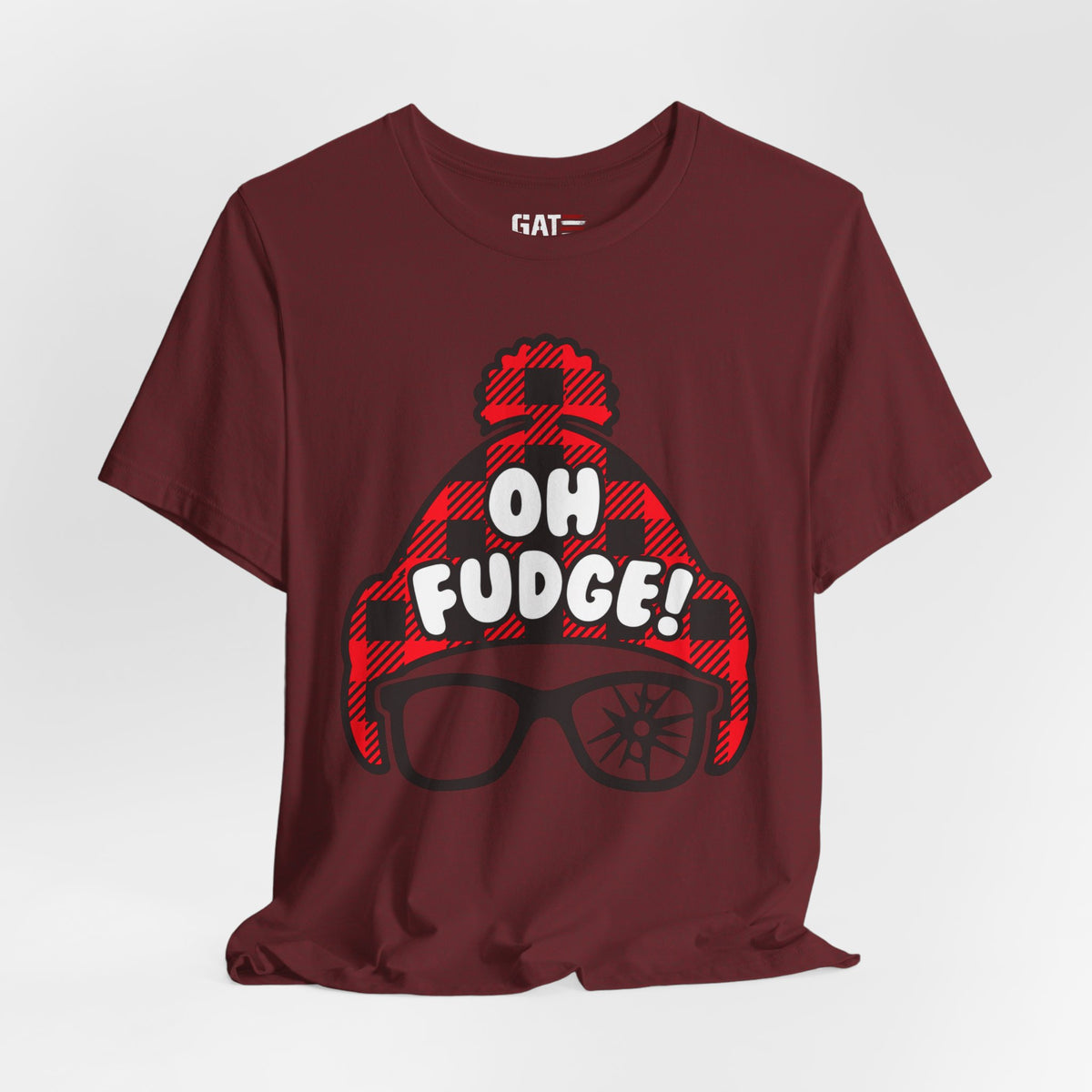 Oh Fudge! Plaid Beanie Graphic Tee — Funny Holiday Winter Shirt