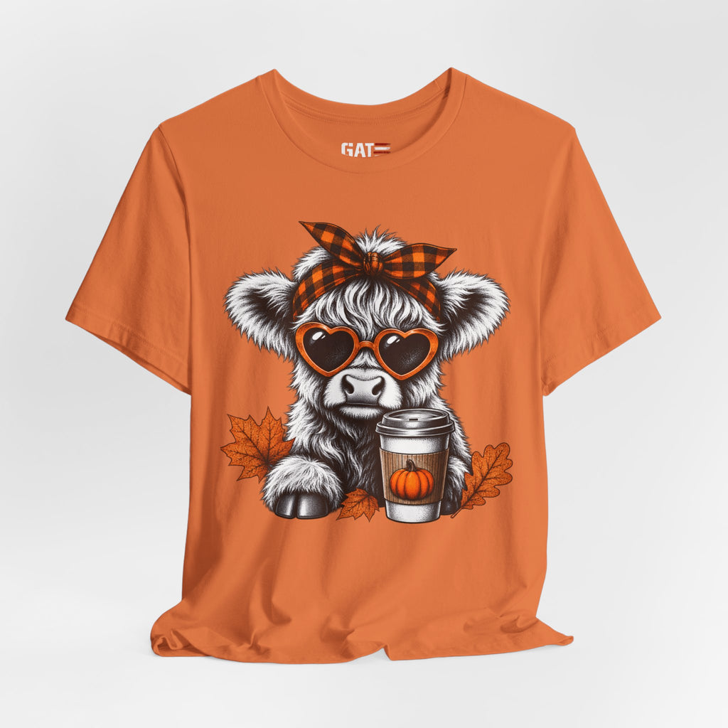 Cute cow pumpkin season tee product mockup