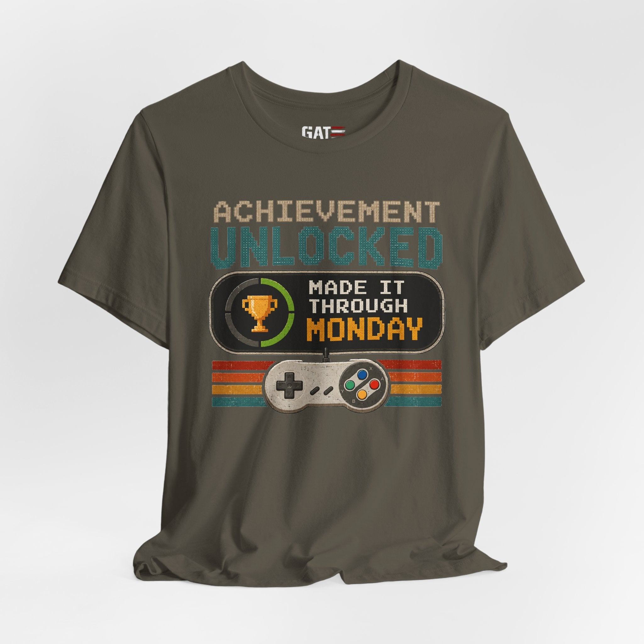 Retro Gaming Shirt, Funny Work Shirt, Made It Through Monday Tee, Gamer Gift for Men Women, Office Humor Shirt