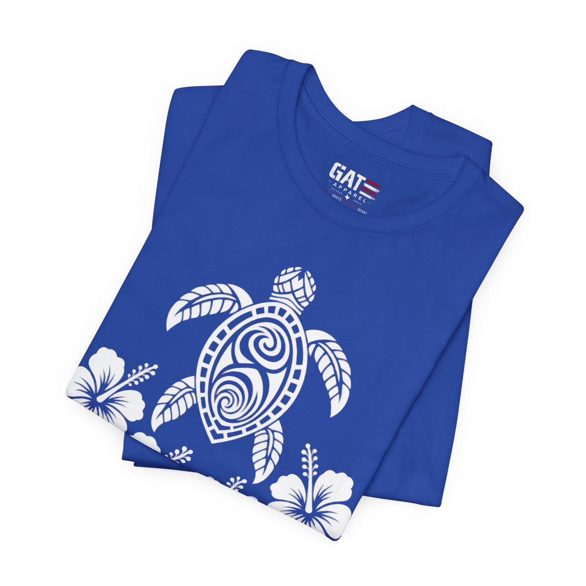 Turtle Hibiscus Surf T‑Shirt — Hawaiian Floral Tribal Sea Turtle Tee