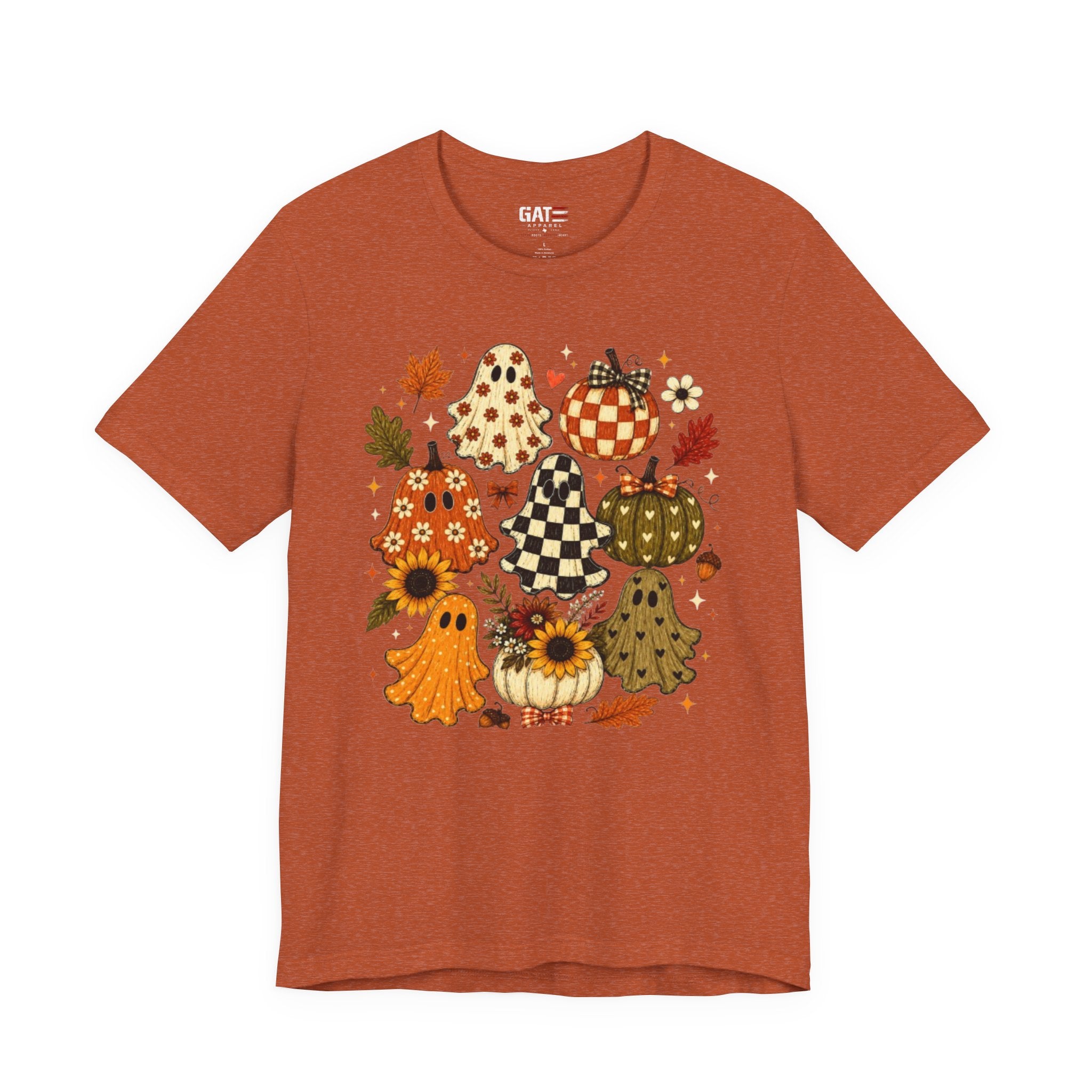 Halloween Pumpkin Ghosts Tee — Autumn Sunflower Fall Graphic T-Shirt