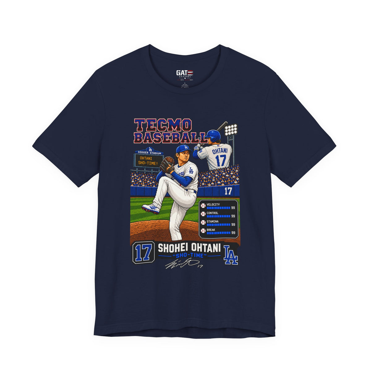 Los Angeles Dodgers – Shohei Ohtani – Retro Baseball Card Graphic Tee — 'Tecmo Baseball' Design