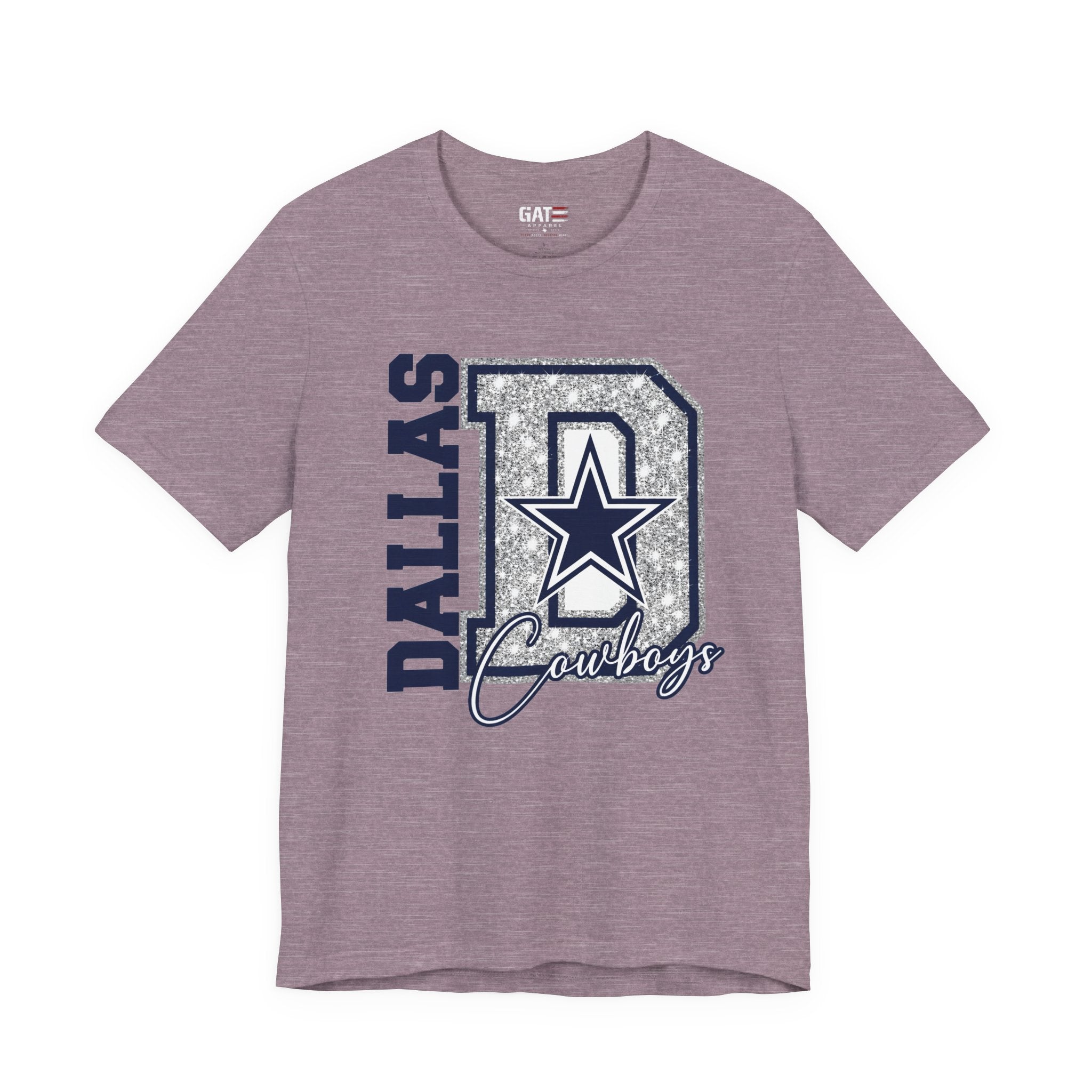 Dallas Football Glitter D Shirt, Blue and Silver Game Day Tee, Western Script Graphic Shirt, Sparkle Fan Apparel
