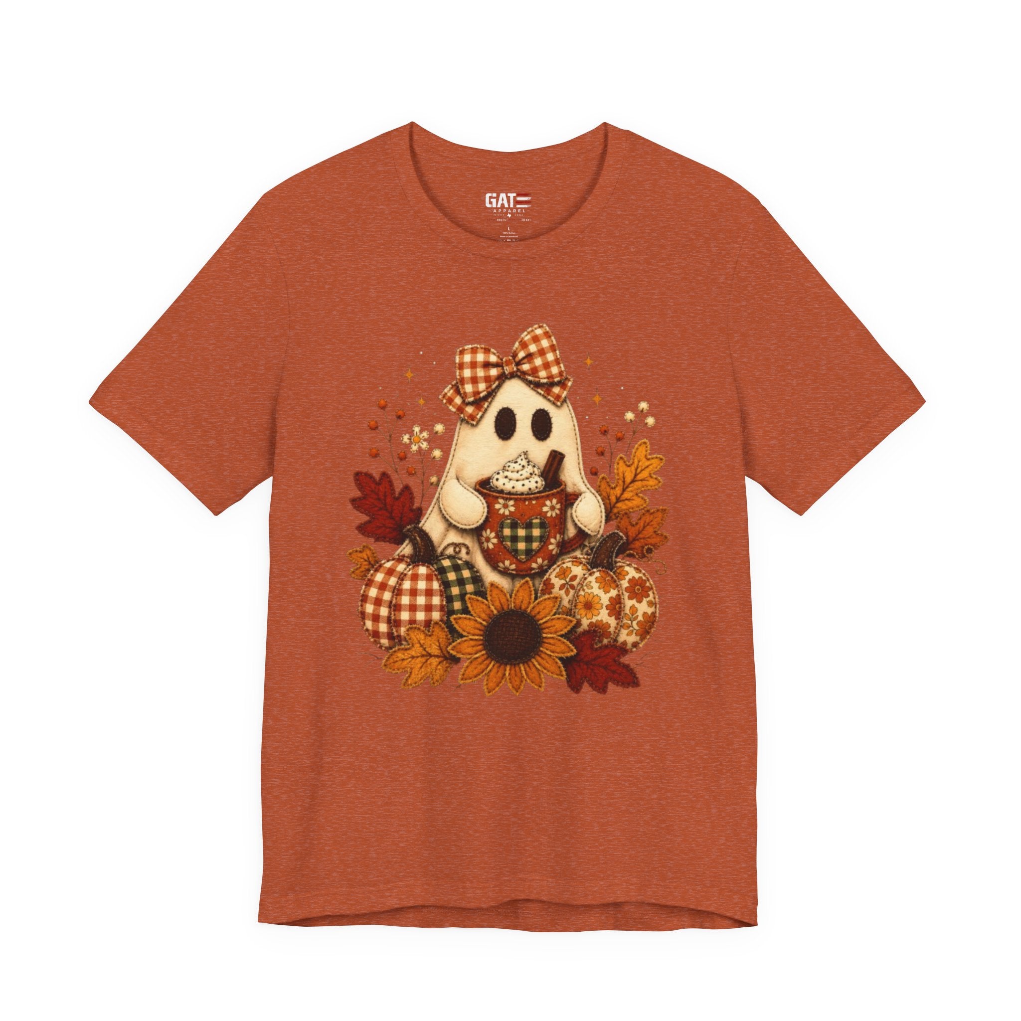 Halloween Ghost Tee — Cute Fall Pumpkin, Sunflower & Plaid Bow Shirt