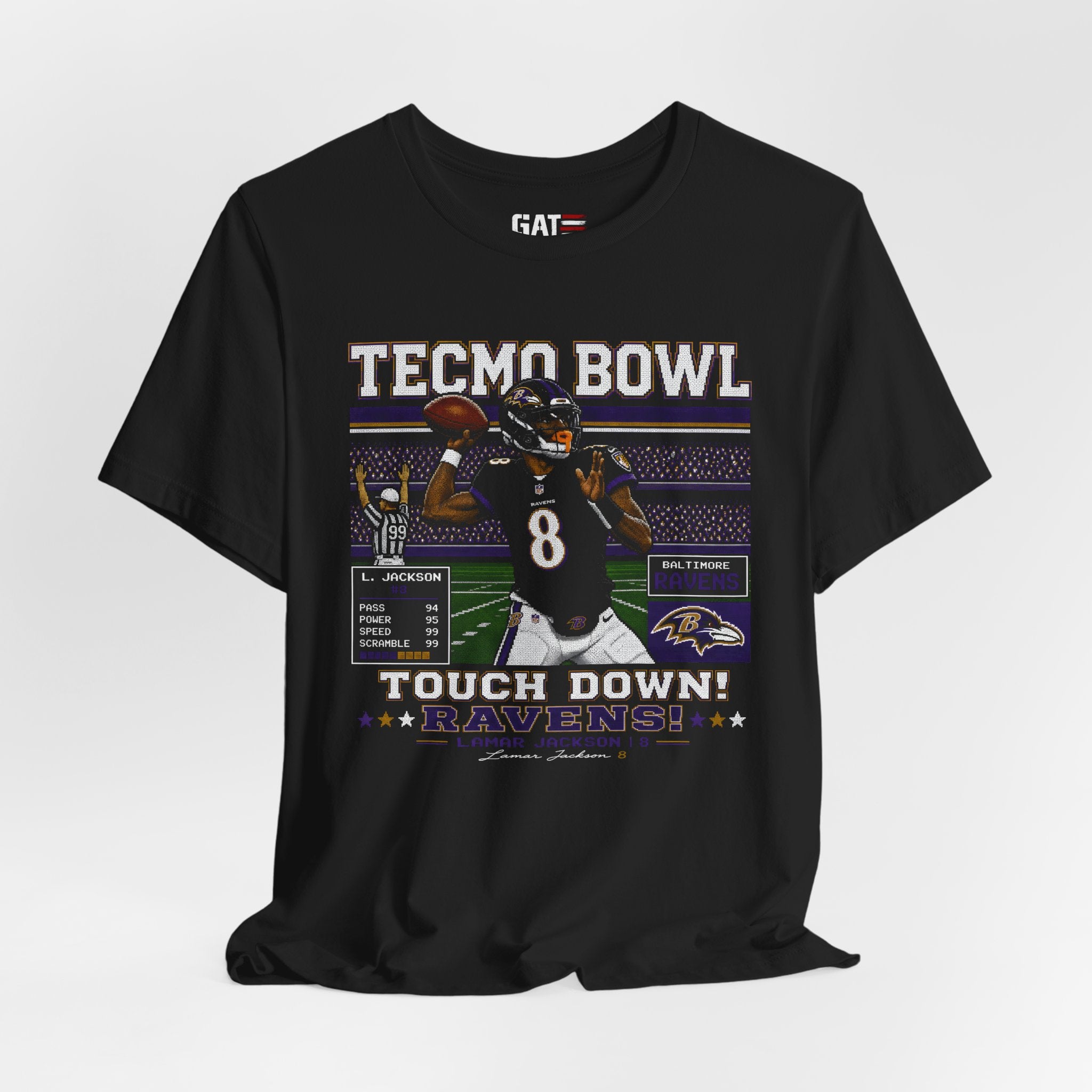 Lamar Jackson Tecmo Bowl Shirt Retro 8 Bit Football Tee Vintage Video Game Inspired Graphic T Shirt Gift for Fans
