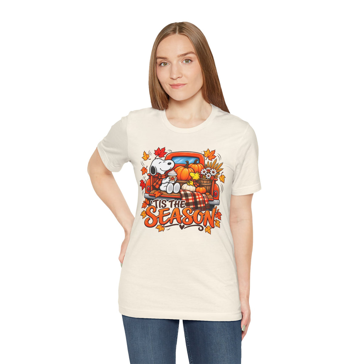 Fall Graphic Tee — "’Tis The Season" Pumpkin Truck Snoopy Shirt