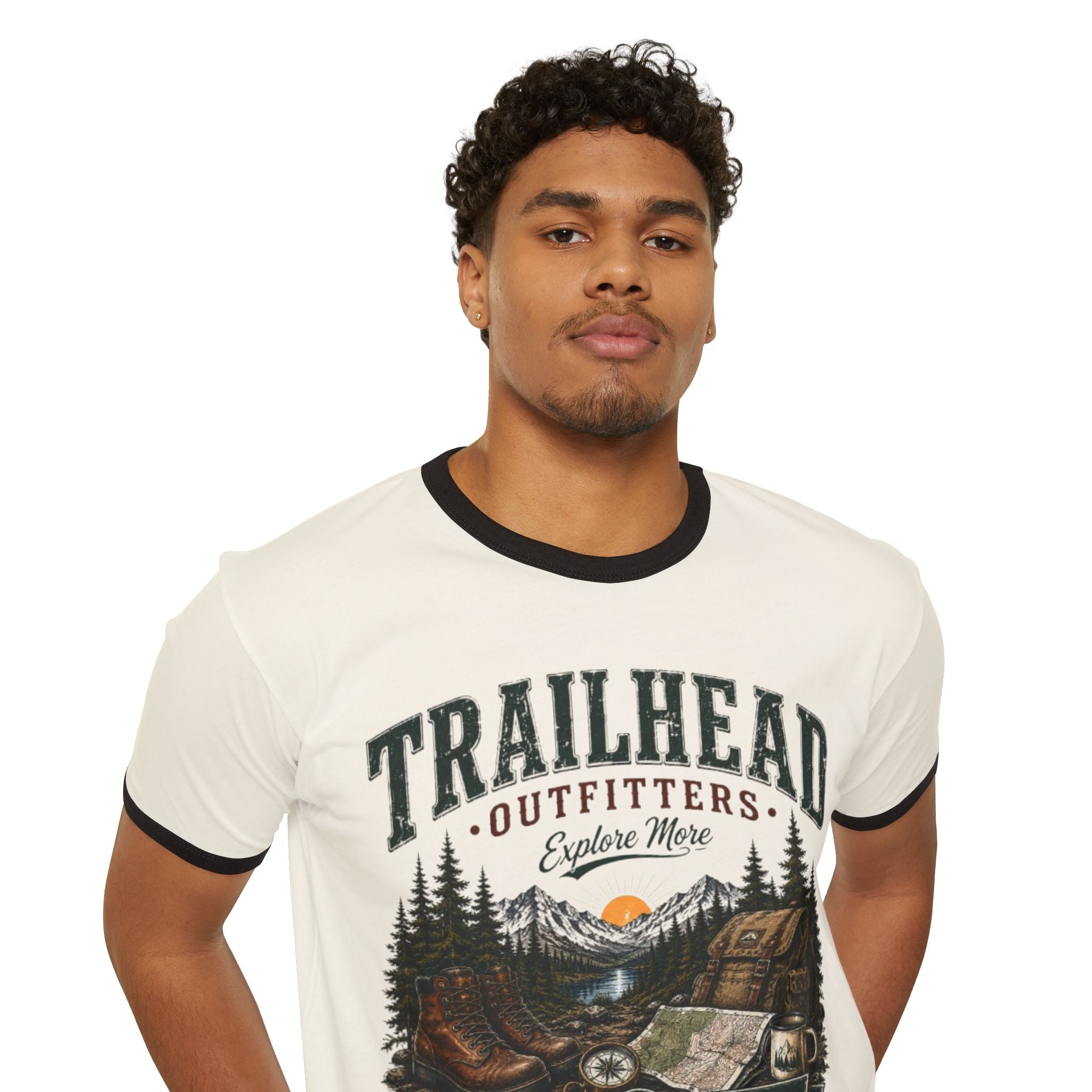 Trailhead Outfitters Ringer Tee — Vintage Camping Mountain T-Shirt