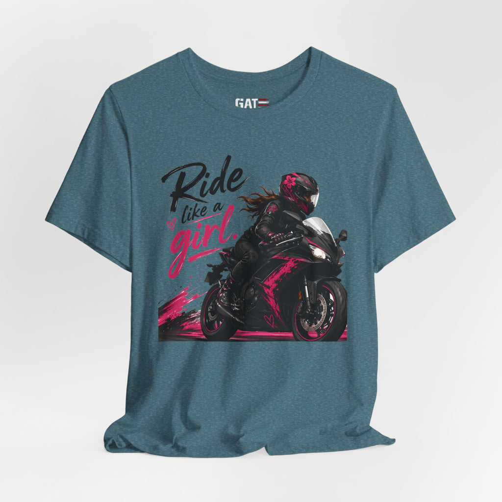 Ride Like A Girl Shirt, Women Motorcycle Rider Tee, Pink Biker Shirt, Moto Girl Gift, Sport Bike Shirt, Female Rider Tee