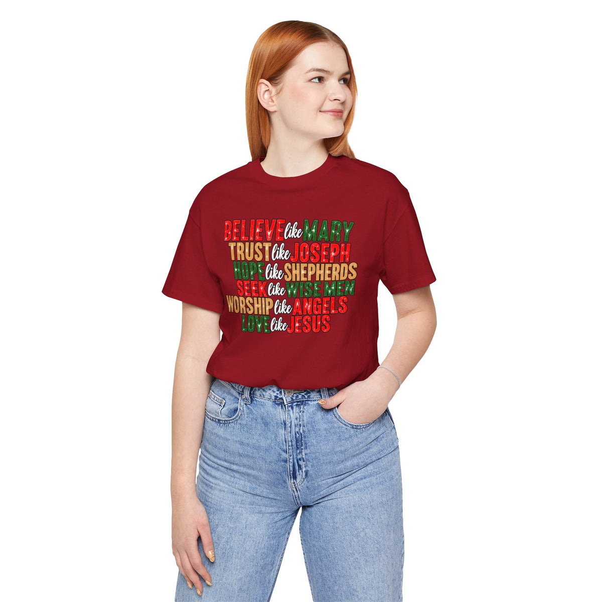Believe Like Mary Christian Christmas T-Shirt - product image 20