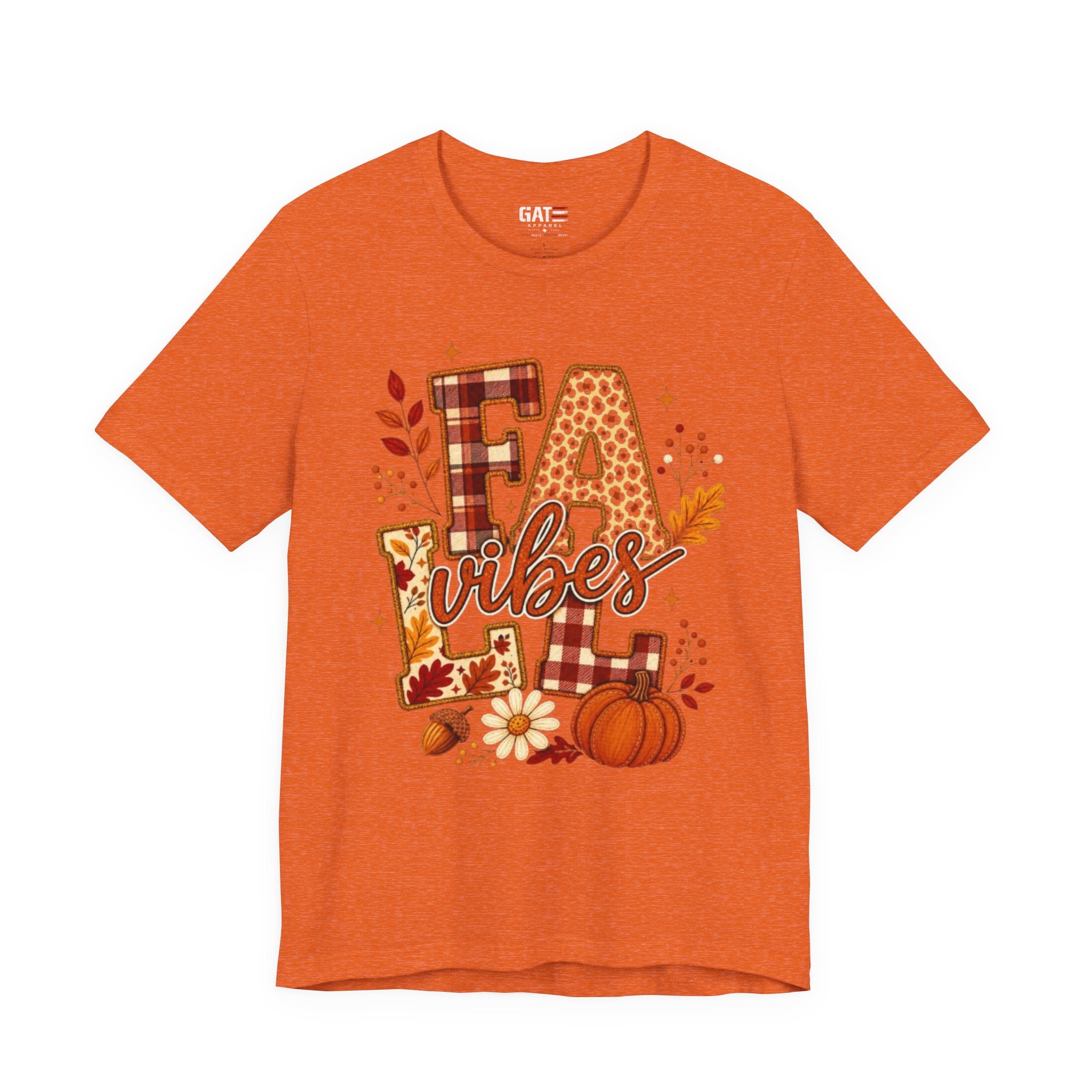 Fall Vibes T-Shirt – Pumpkin & Plaid Autumn Graphic Tee