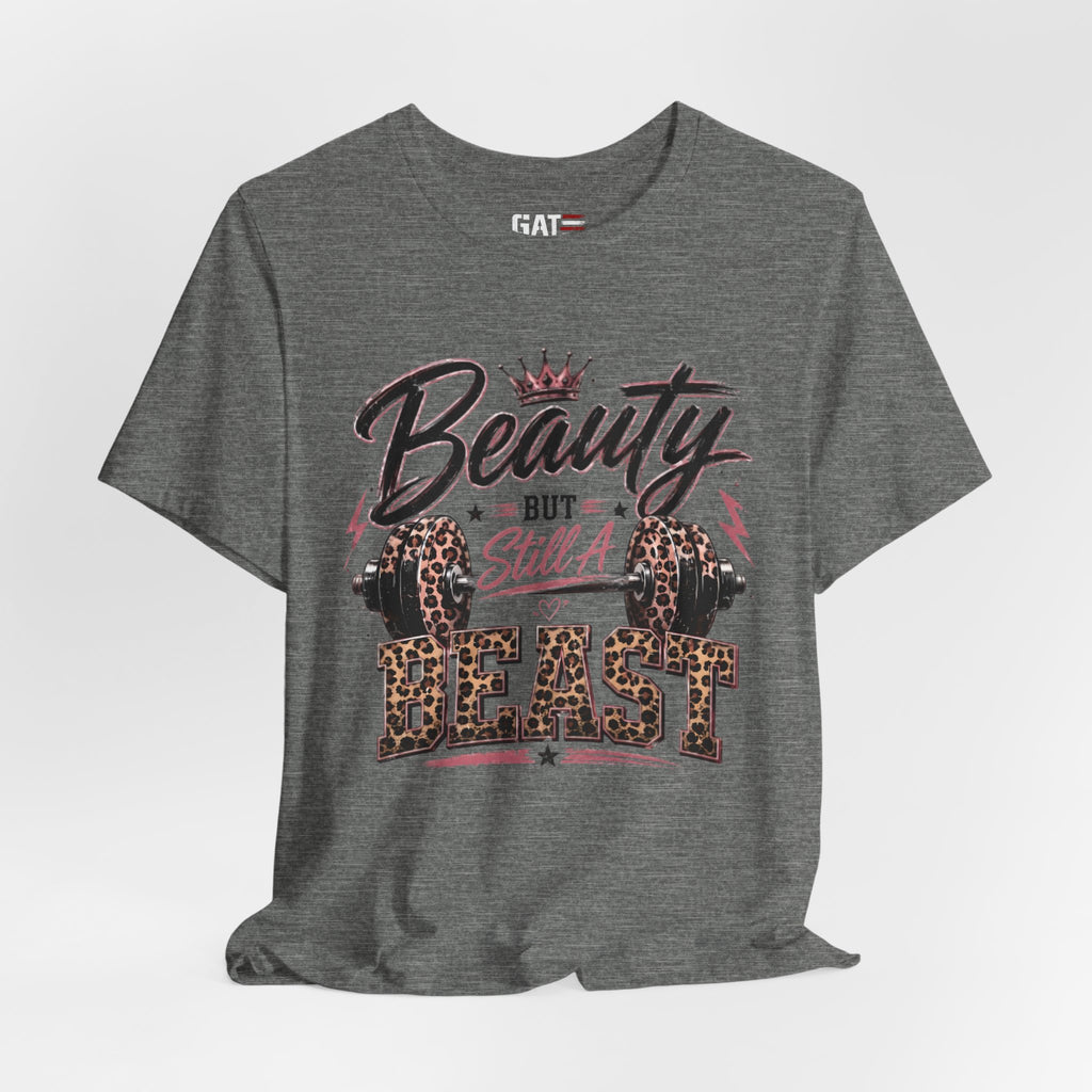Beauty But Still A Beast Shirt, Women's Gym Shirt, Leopard Print Workout Tee, Fitness Shirt for Her