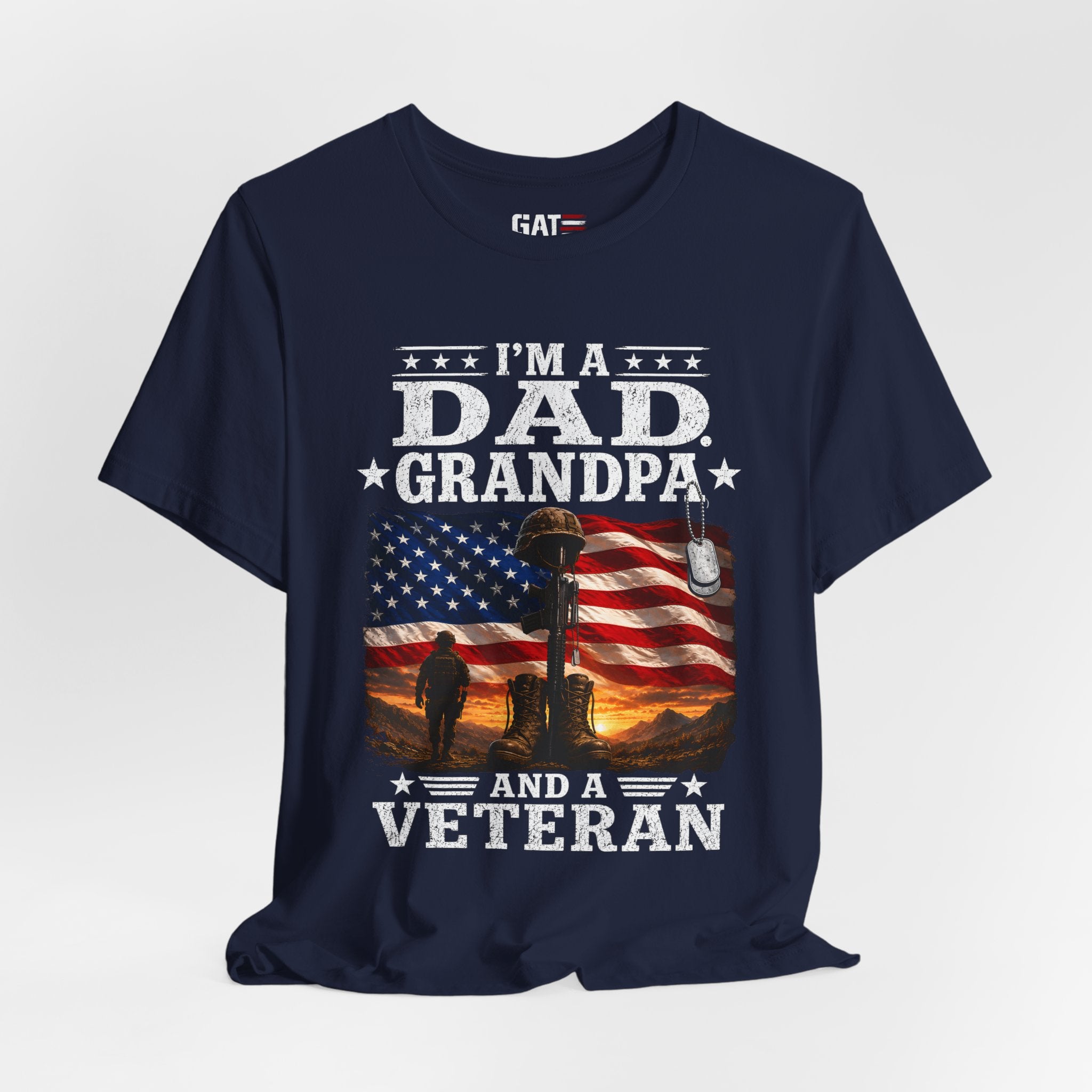 Veteran Grandpa Shirt, I'm A Dad Grandpa And A Veteran Tee, Military Father Gift, Patriotic USA Flag Shirt for Veterans