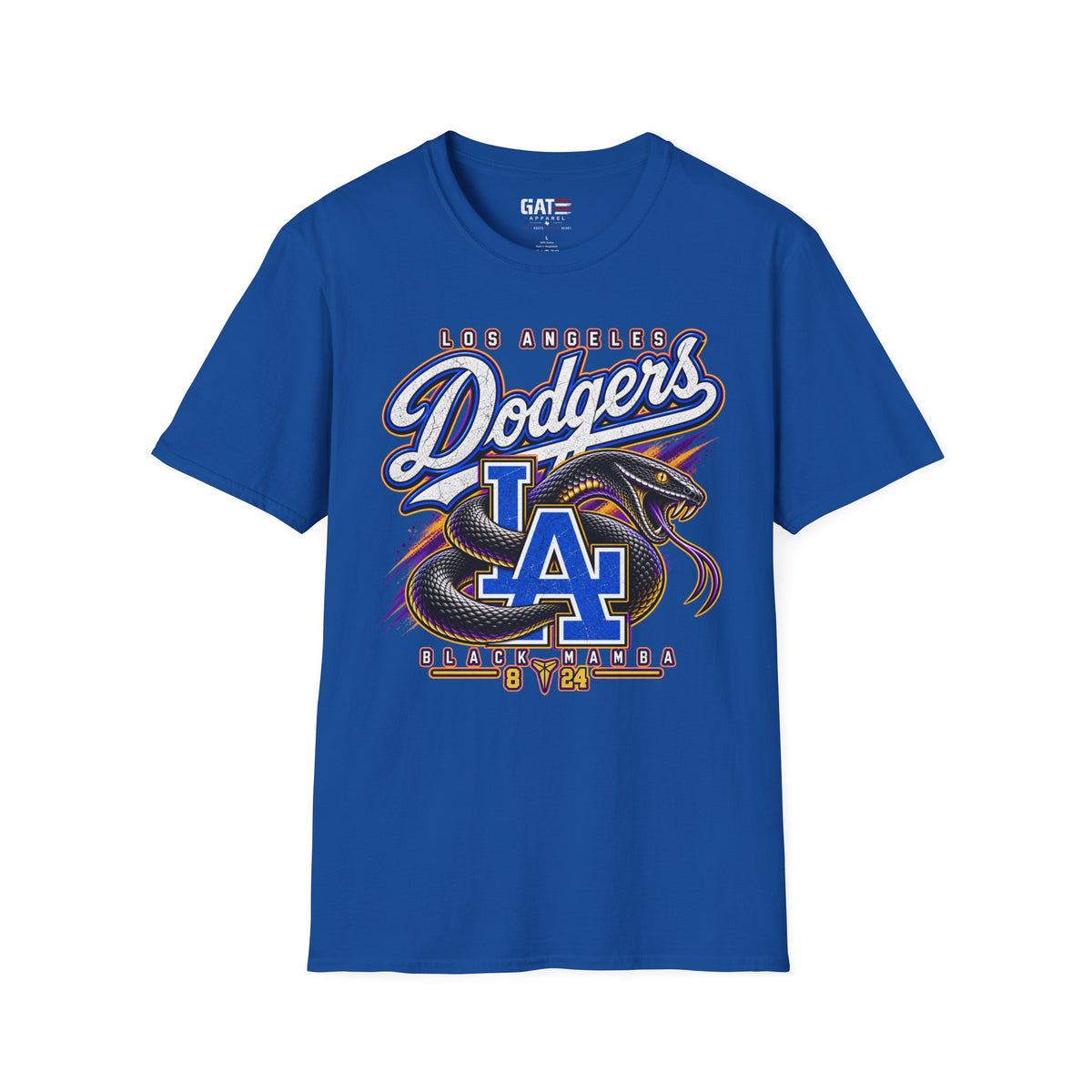 Kobe Bryant Dodgers LA Black Mamba tribute T-shirt, royal blue front view