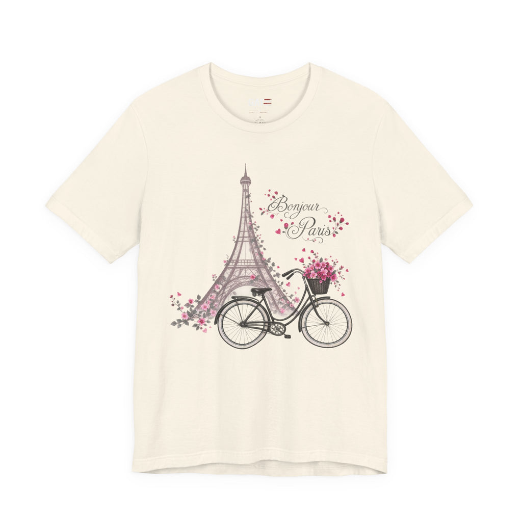 Bonjour Paris Eiffel Tower bicycle and floral graphic T-shirt - product image 5