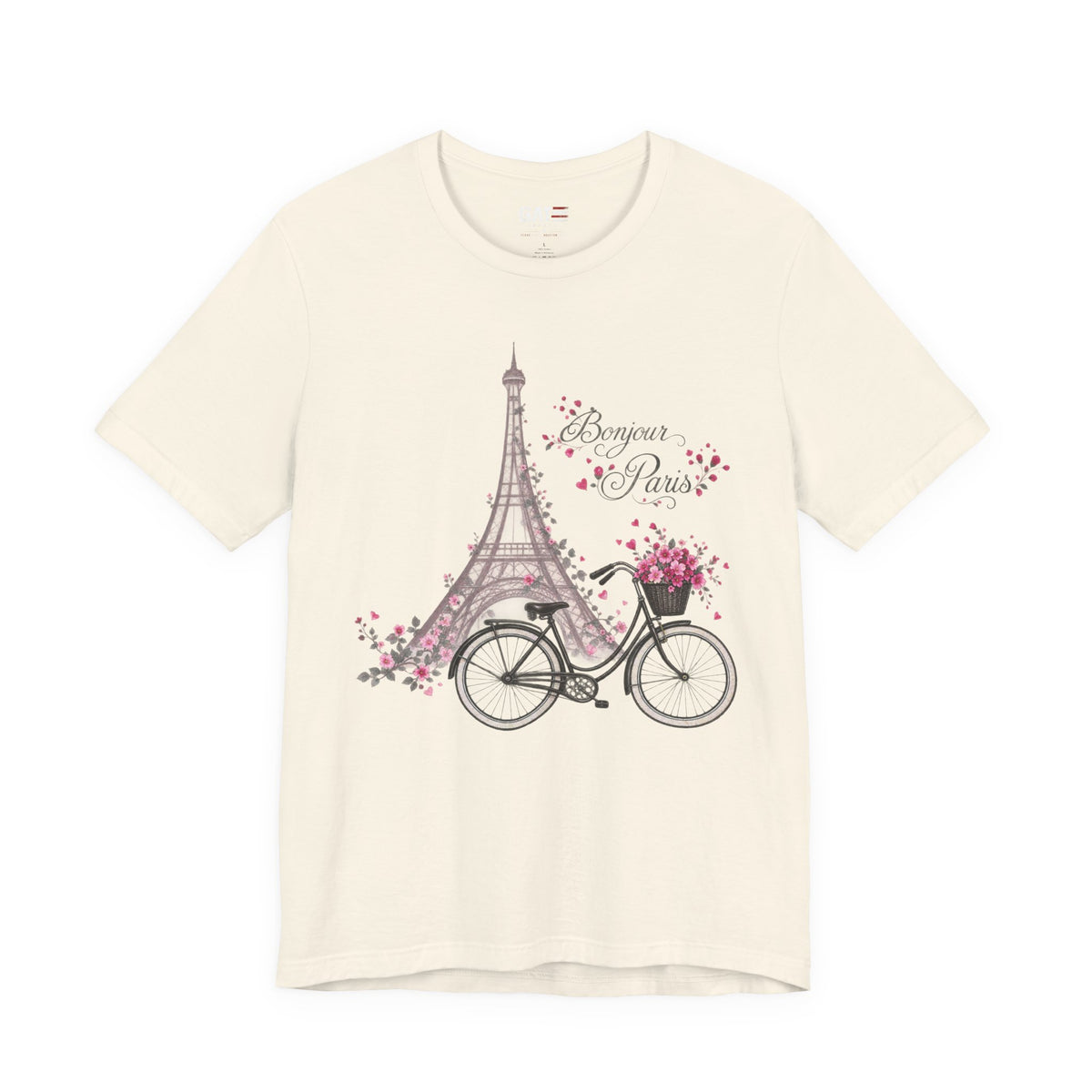 Bonjour Paris Eiffel Tower bicycle and floral graphic T-shirt - product image 5