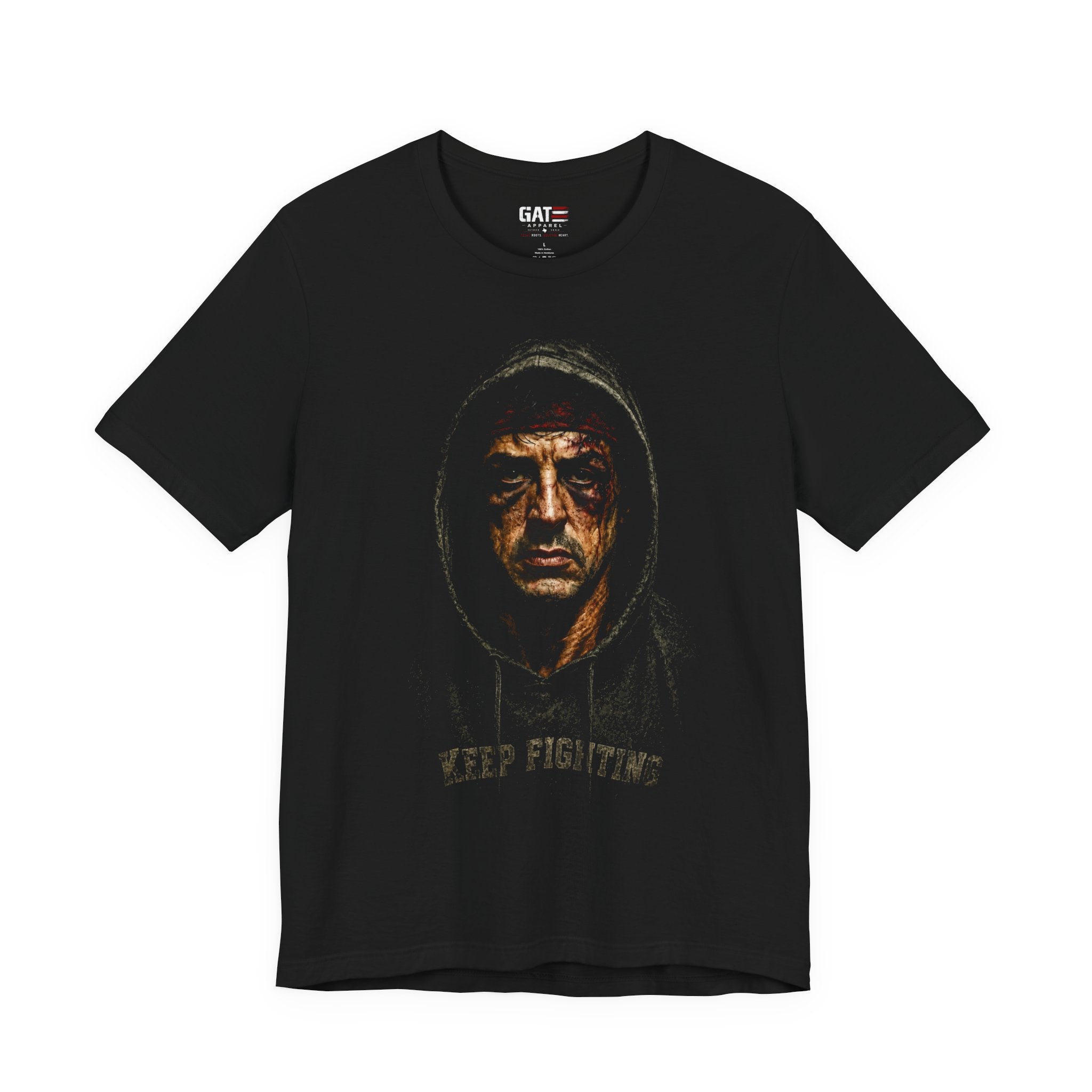 Rocky Balboa|Keep Fighting Hoodie Portrait T‑Shirt — Gritty Motivational Graphic Tee