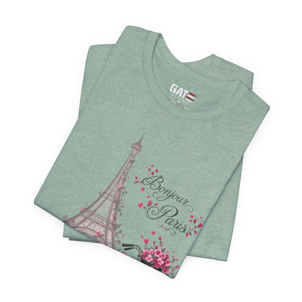 Bonjour Paris Eiffel Tower bicycle and floral graphic T-shirt - product image 42