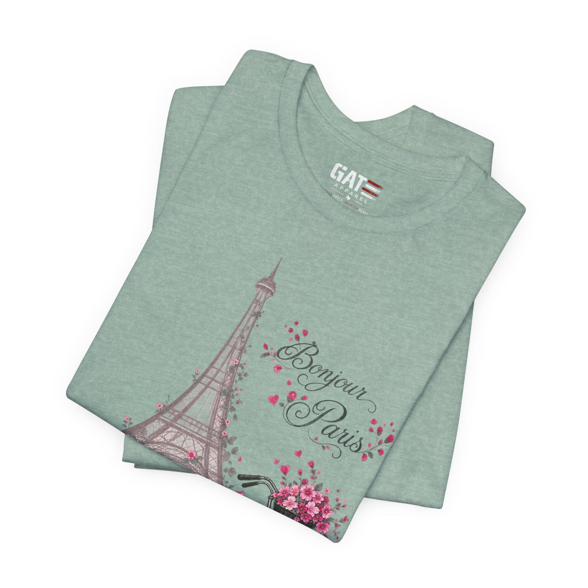 Bonjour Paris Eiffel Tower bicycle and floral graphic T-shirt - product image 42