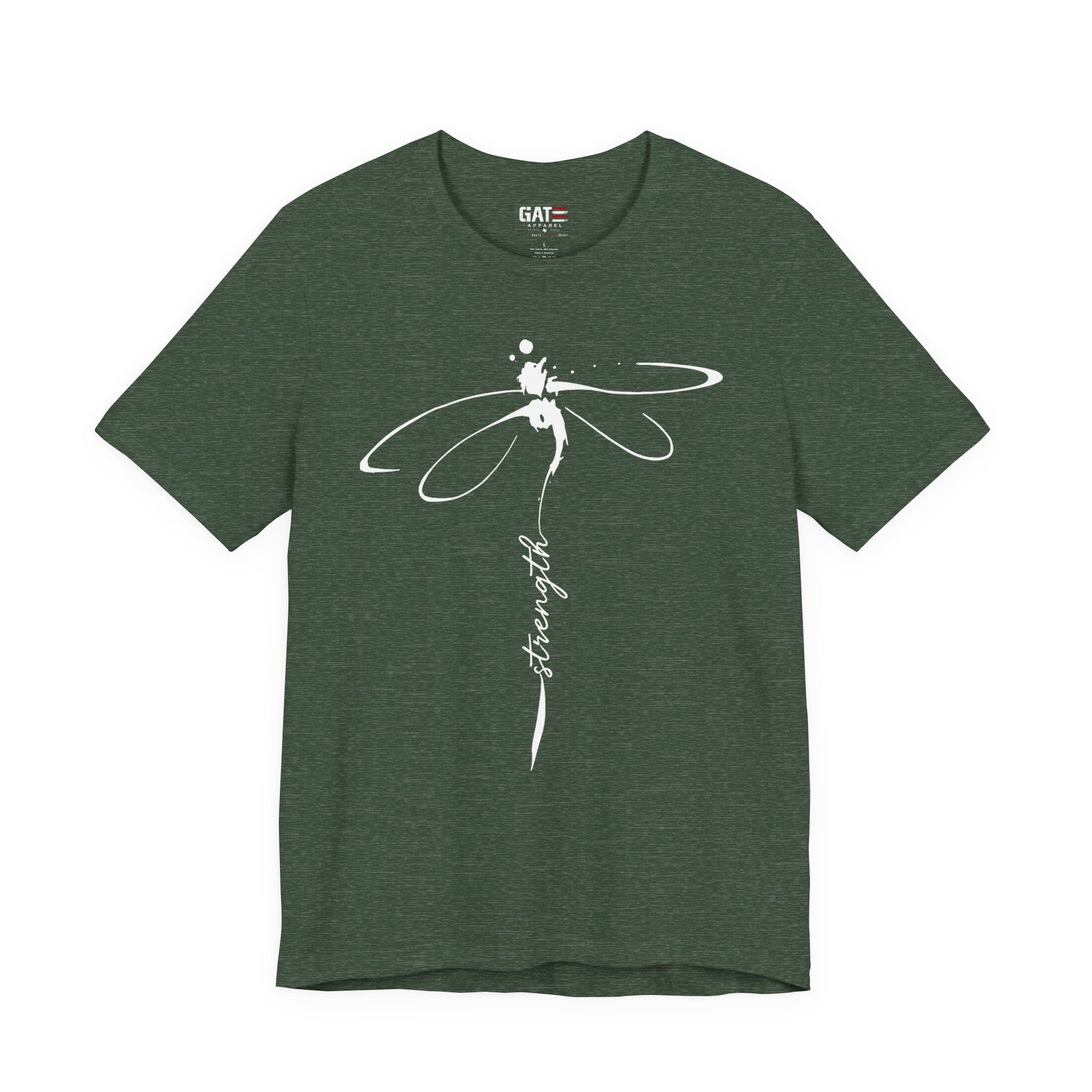 Dragonfly Graphic Tee — 'Strong' Script Floral Design