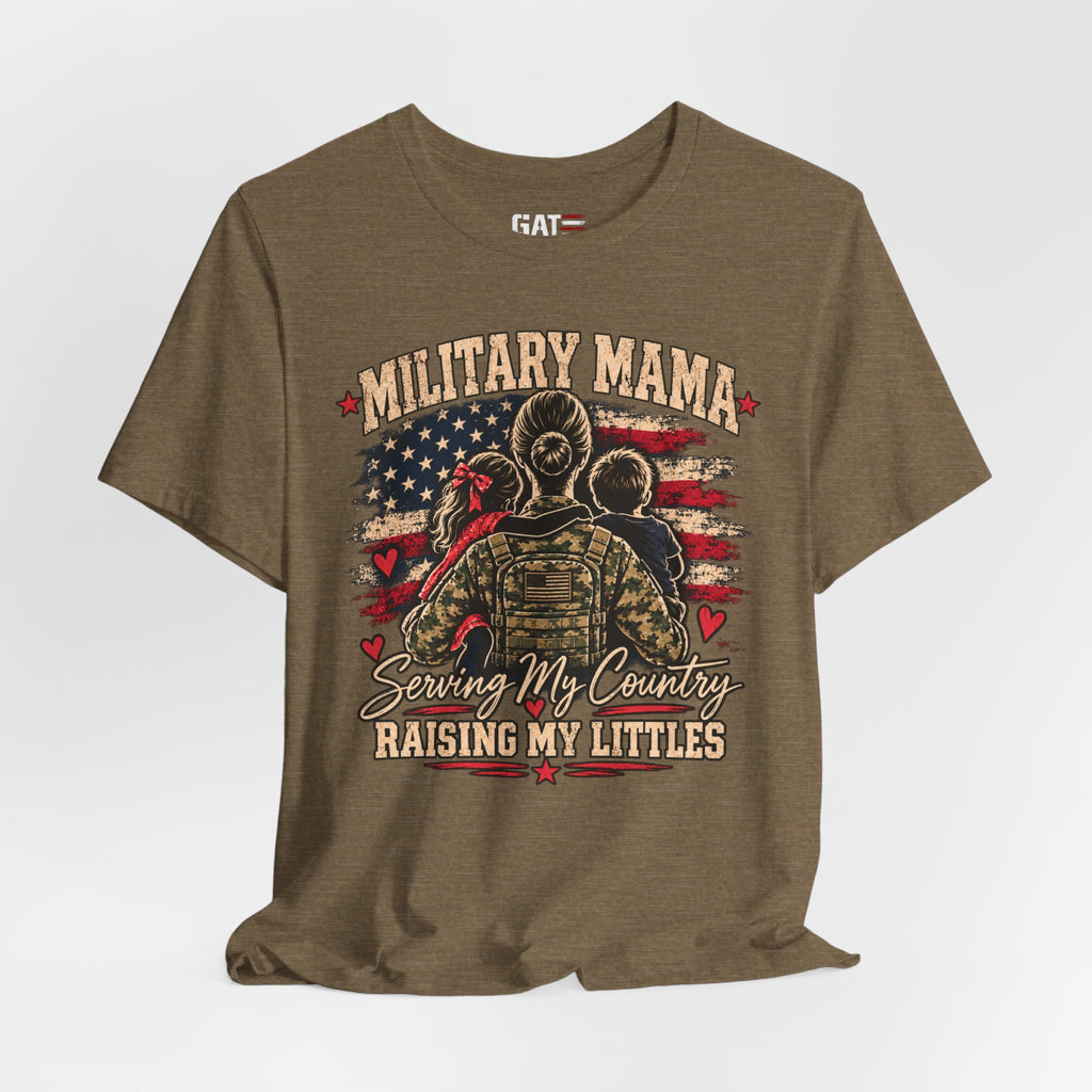 Military Mama T-Shirt – "Serving My Country, Raising My Littles" Patriotic Mom Tee