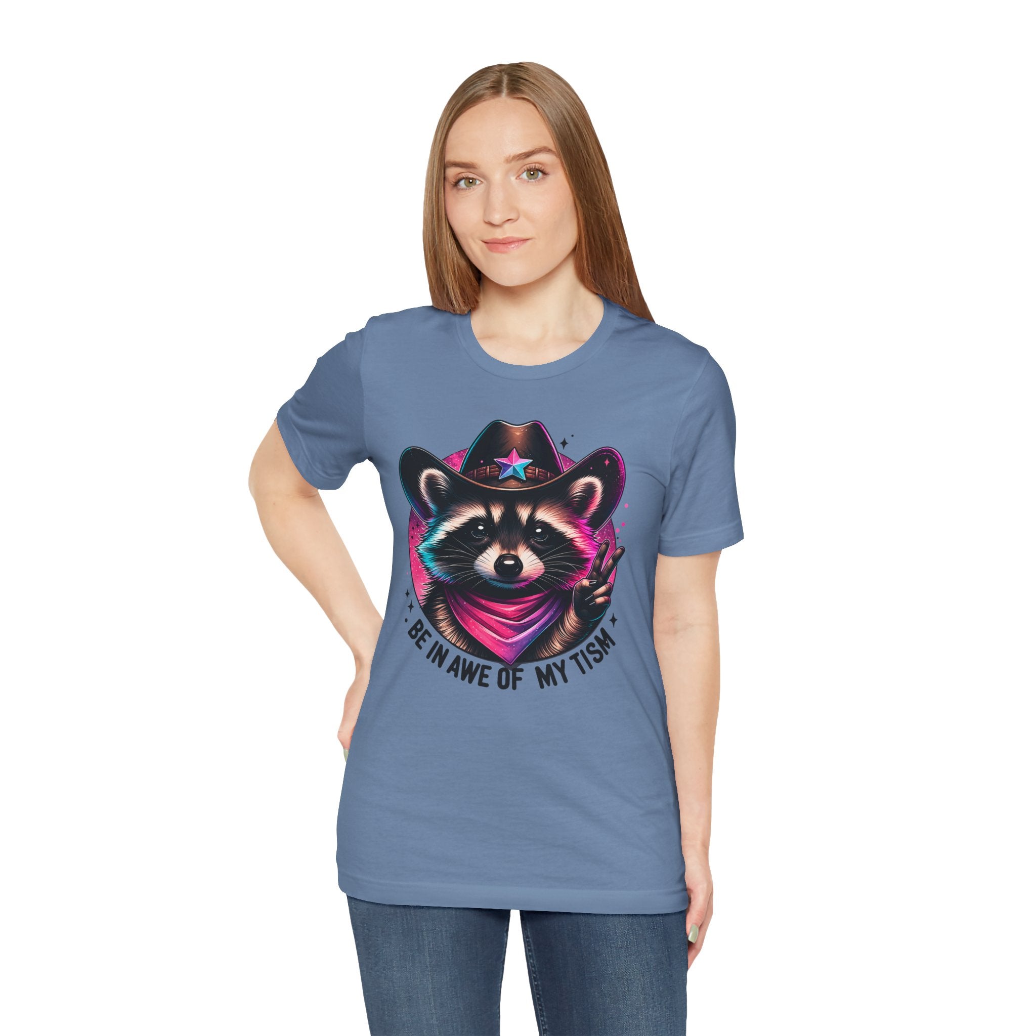 Raccoon Cowboy Graphic Tee – "Be in Awe of My Tism" Cute Western Animal T-Shirt