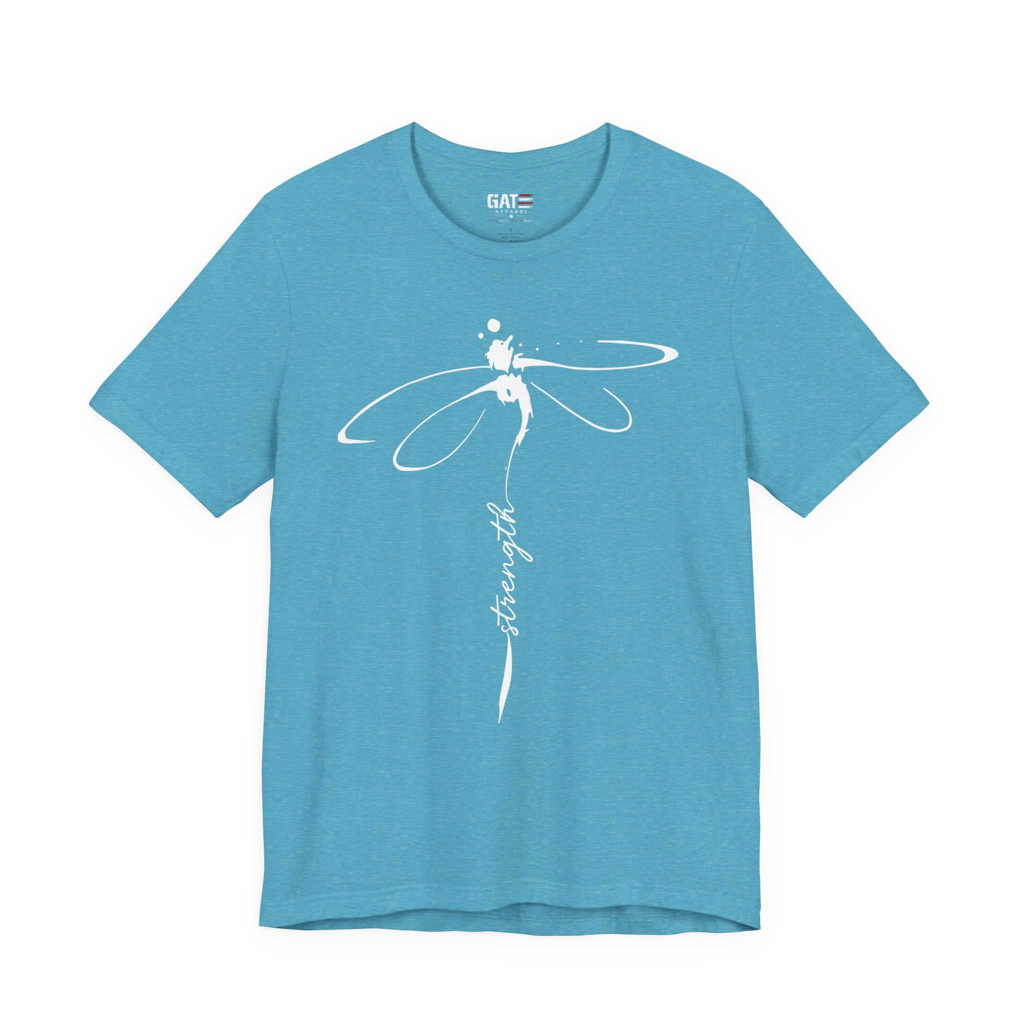 Dragonfly Graphic Tee — 'Strong' Script Floral Design