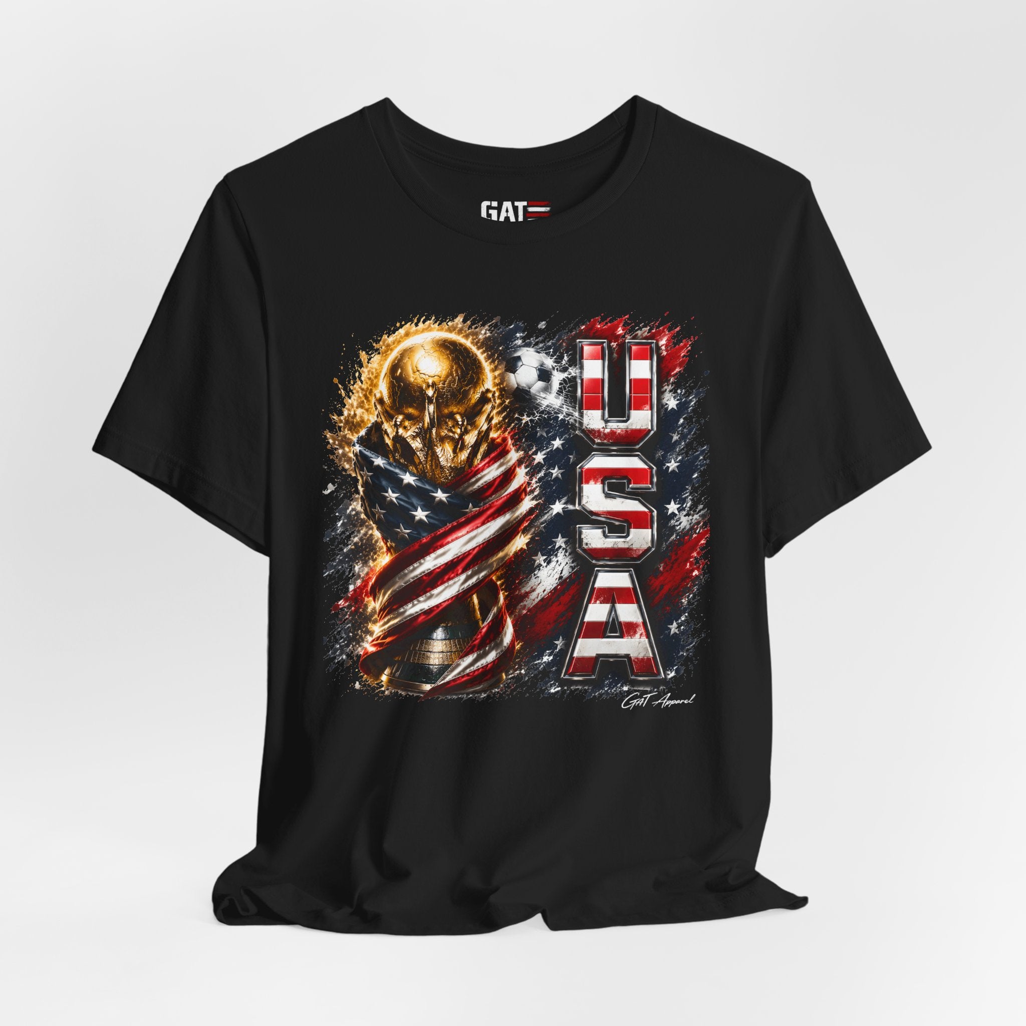 Team USA World Cup Patriotic World Cup Trophy Tee with American Flag & Bold USA Design