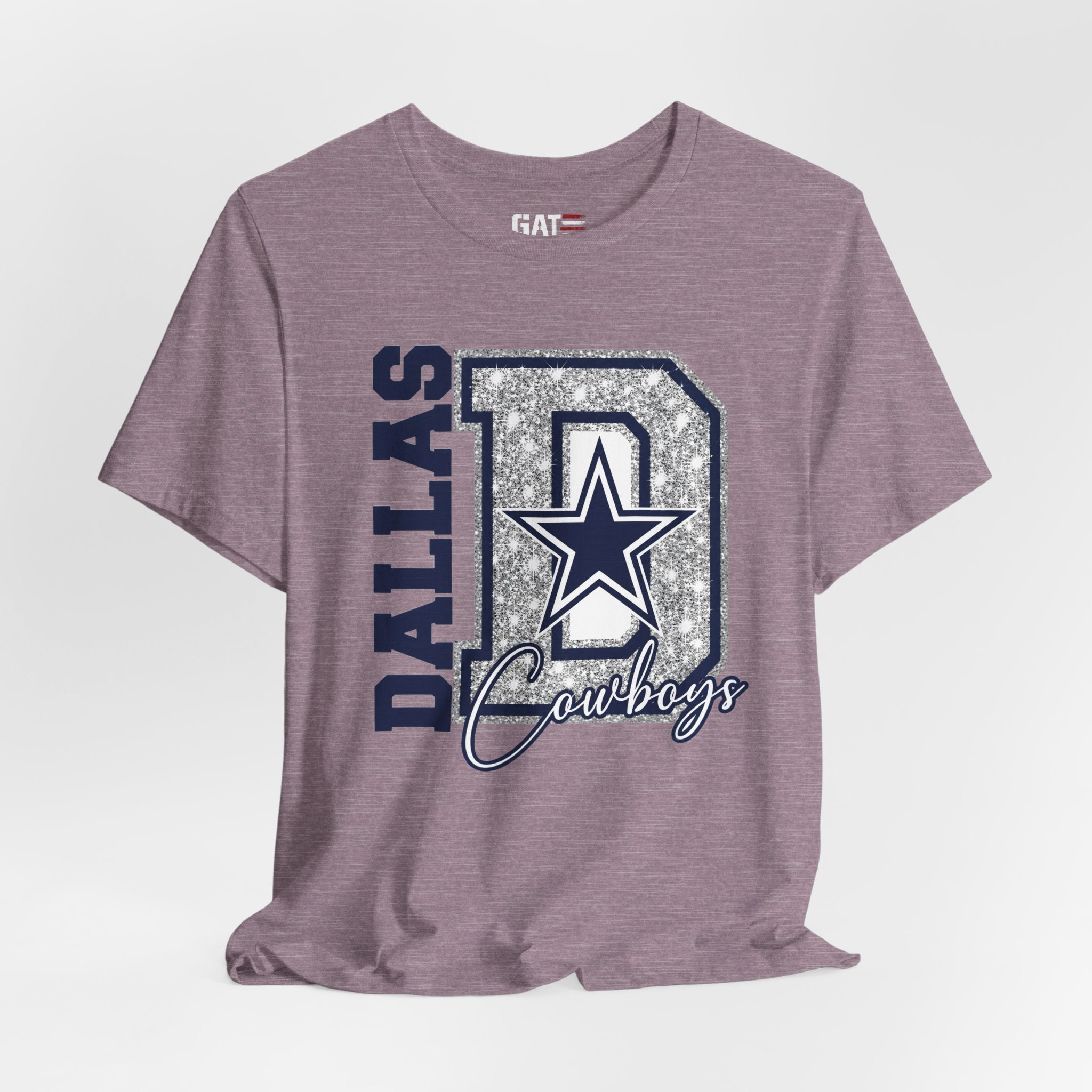 Dallas Football Glitter D Shirt, Blue and Silver Game Day Tee, Western Script Graphic Shirt, Sparkle Fan Apparel