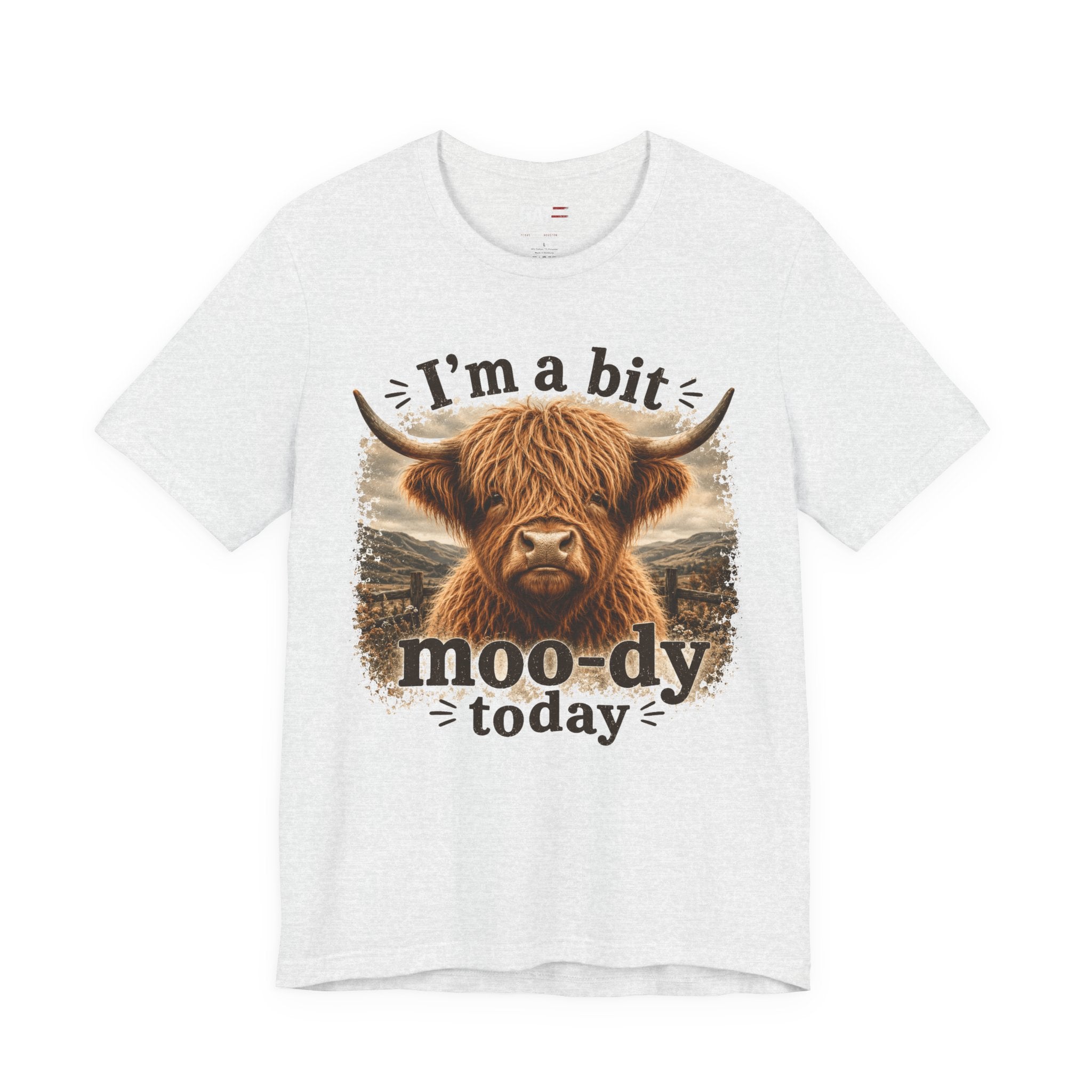 I’m a Bit Moo-dy Today Tee — Funny Highland Cow Graphic T-Shirt