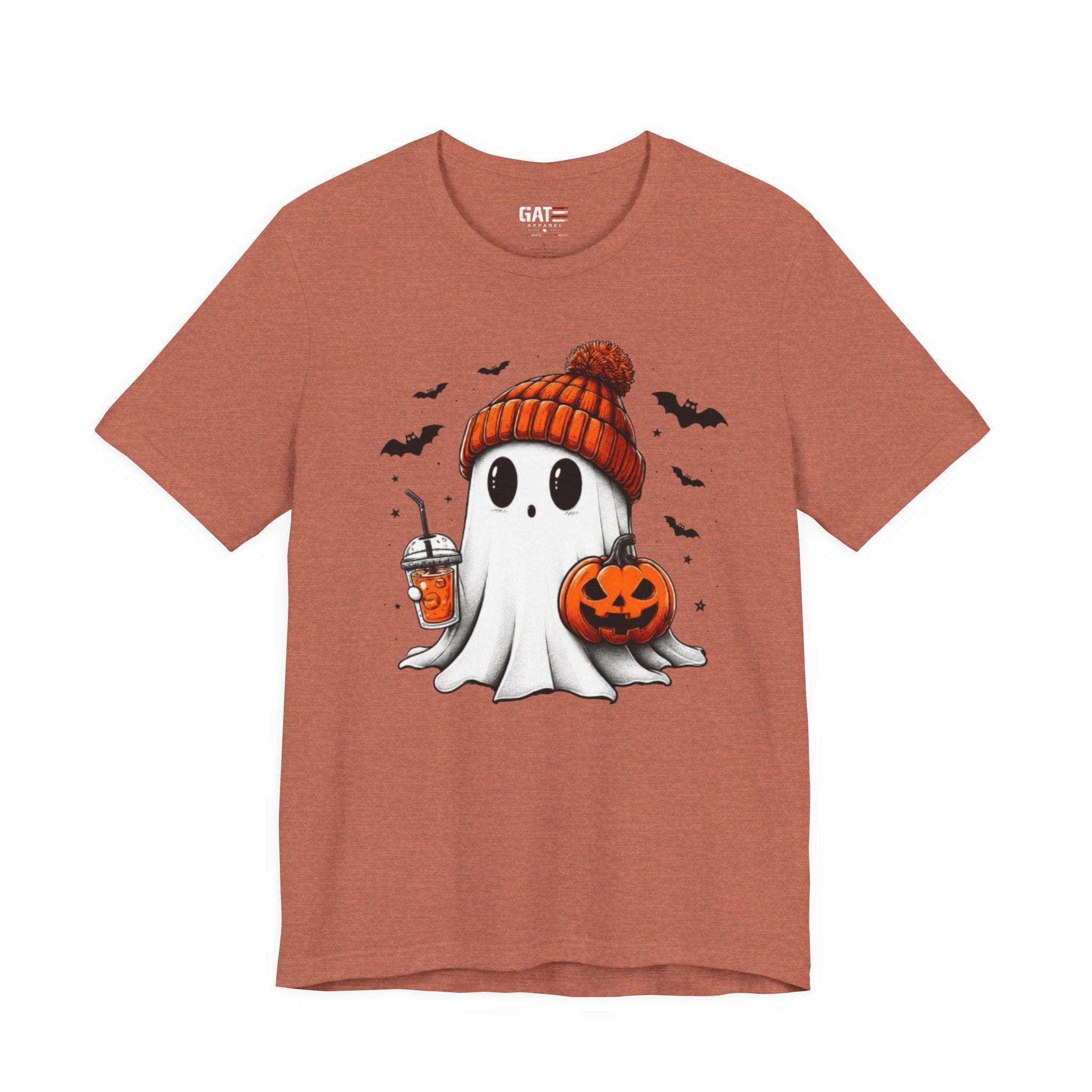 Halloween Ghost Tee — Cute Ghost with Pumpkin & Pumpkin Spice Drink T-Shirt