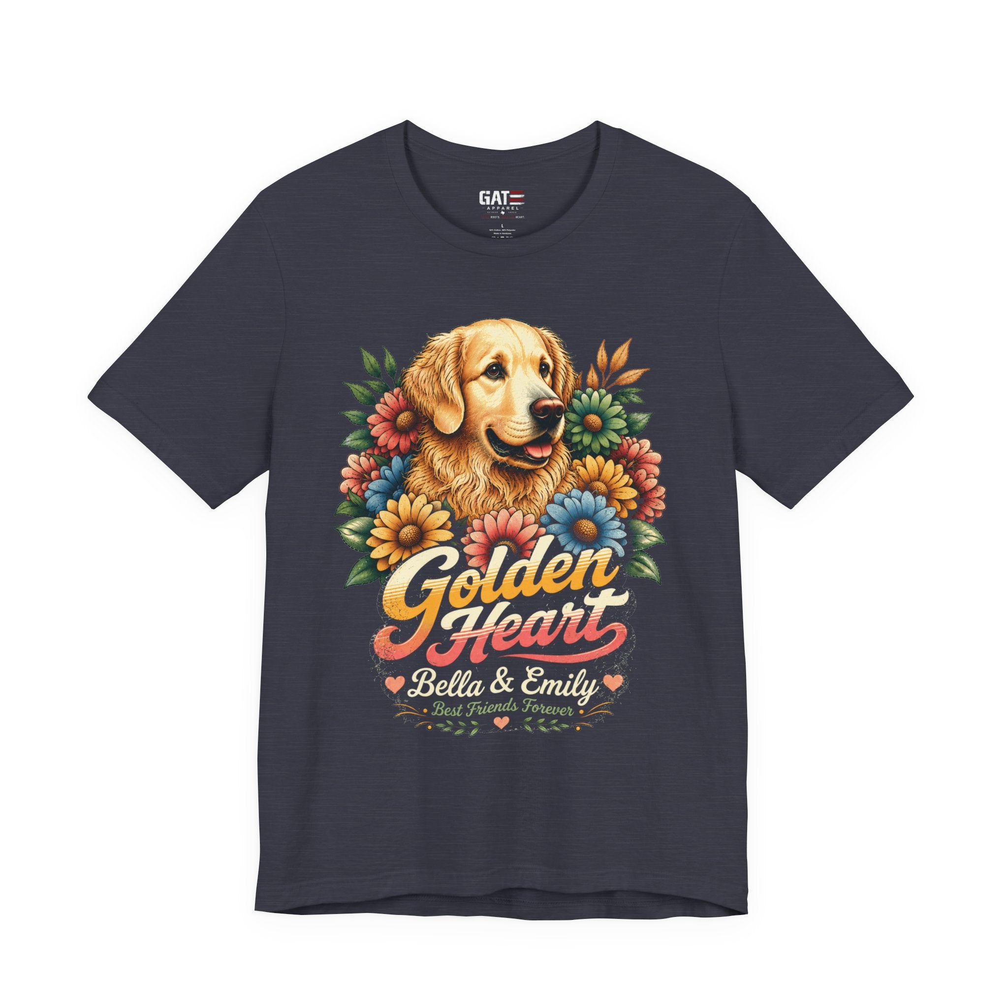Golden Heart Golden Retriever T-Shirt — Personalized Pet Name Tee