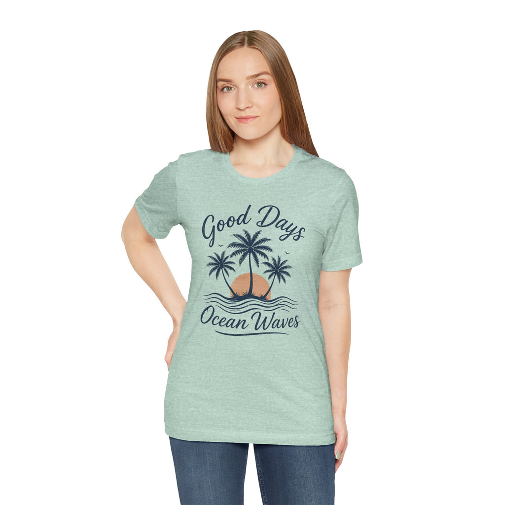 Ocean Waves T-Shirt — "Good Days" Beach Palm Sunset Tee