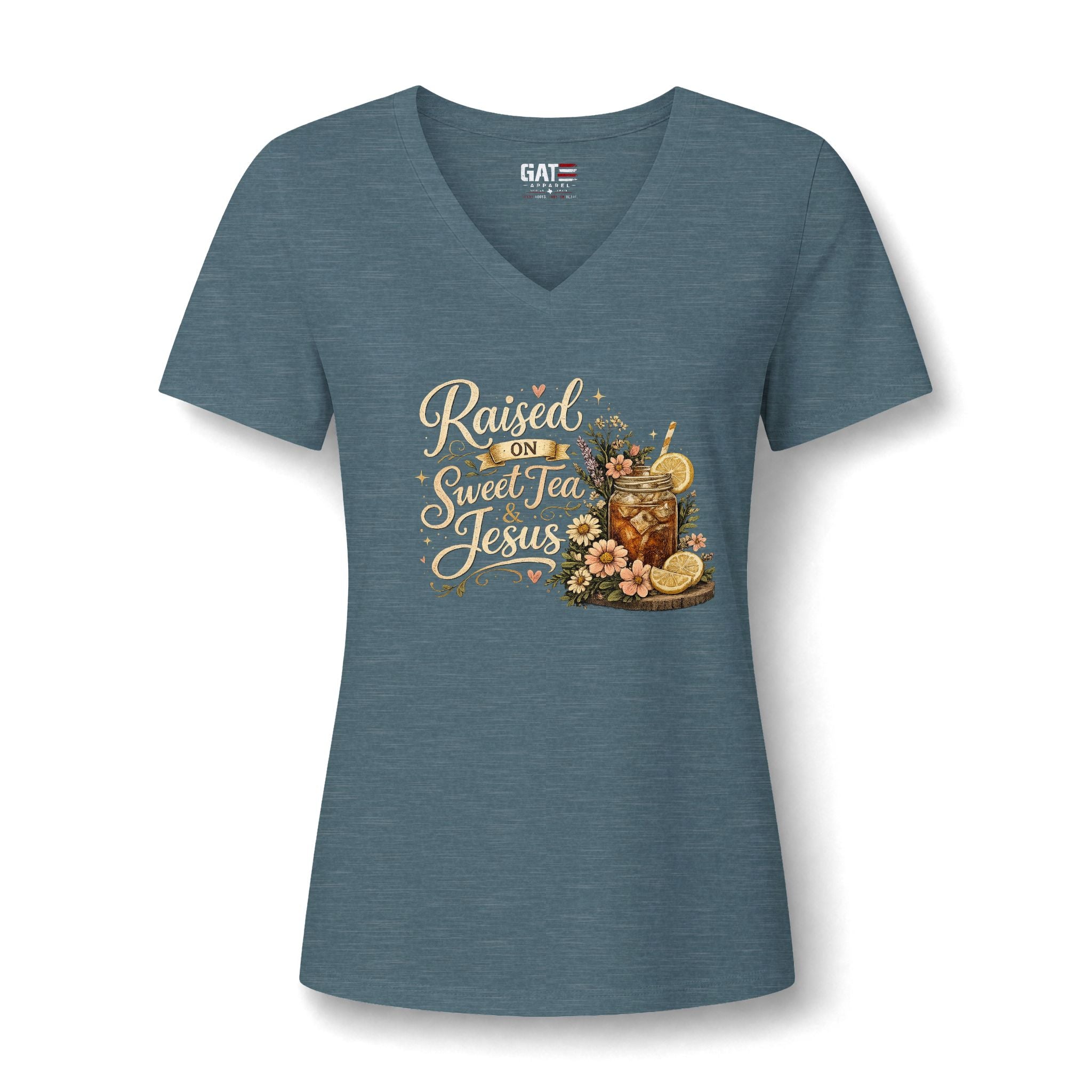 Raised on Sweet Tea V-Neck Tee — Southern Floral Graphic Shirt