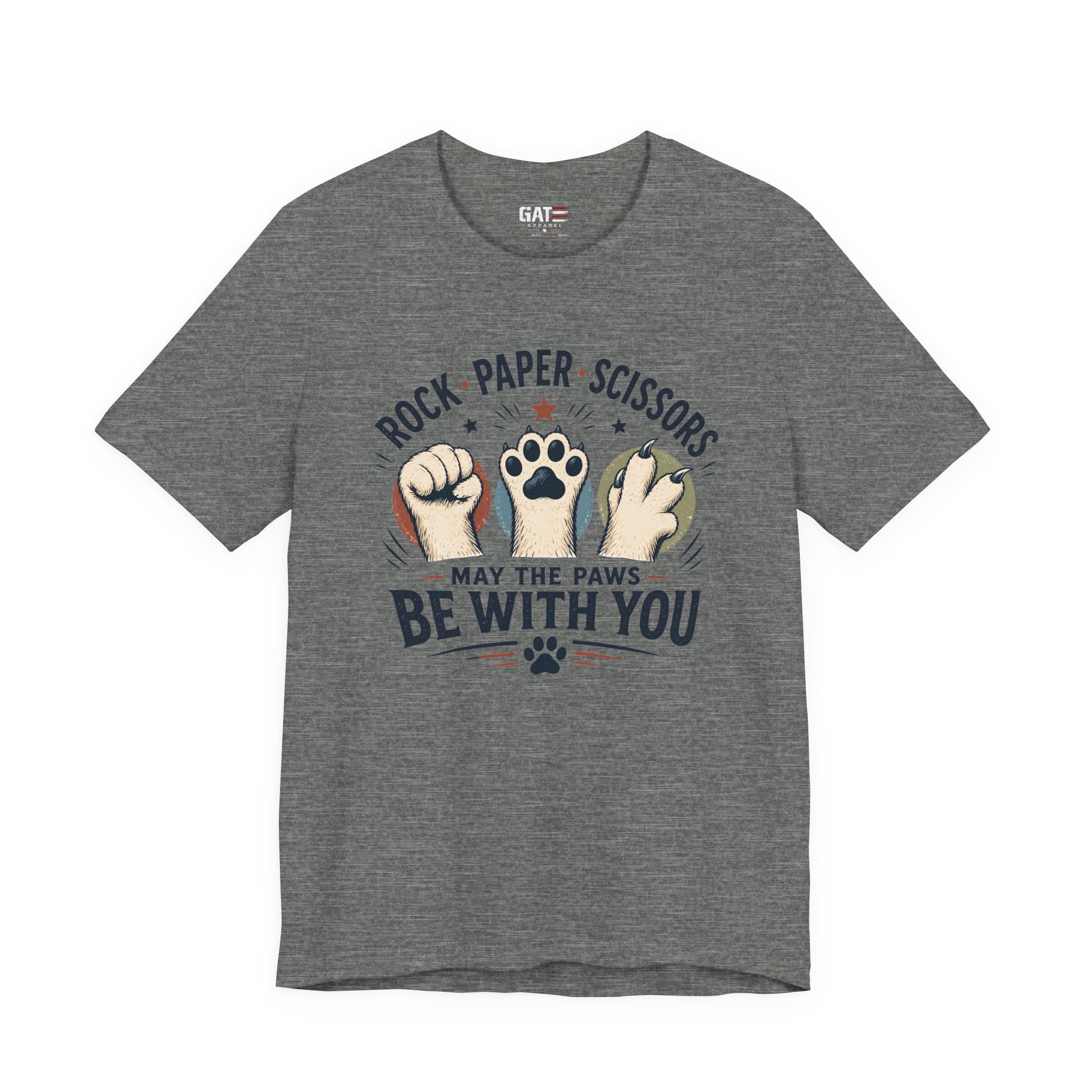 Rock Paper Scissors Cat Shirt, May The Paws Be With You Tee, Funny Cat Lover Gift, Cute Pet Paw Graphic Tee, Cat Mom Dad Shirt