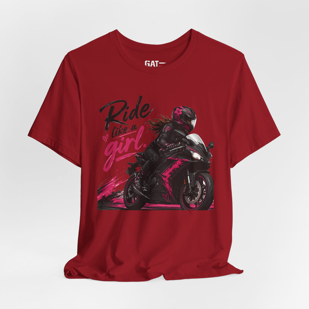 Ride Like A Girl Shirt, Women Motorcycle Rider Tee, Pink Biker Shirt, Moto Girl Gift, Sport Bike Shirt, Female Rider Tee