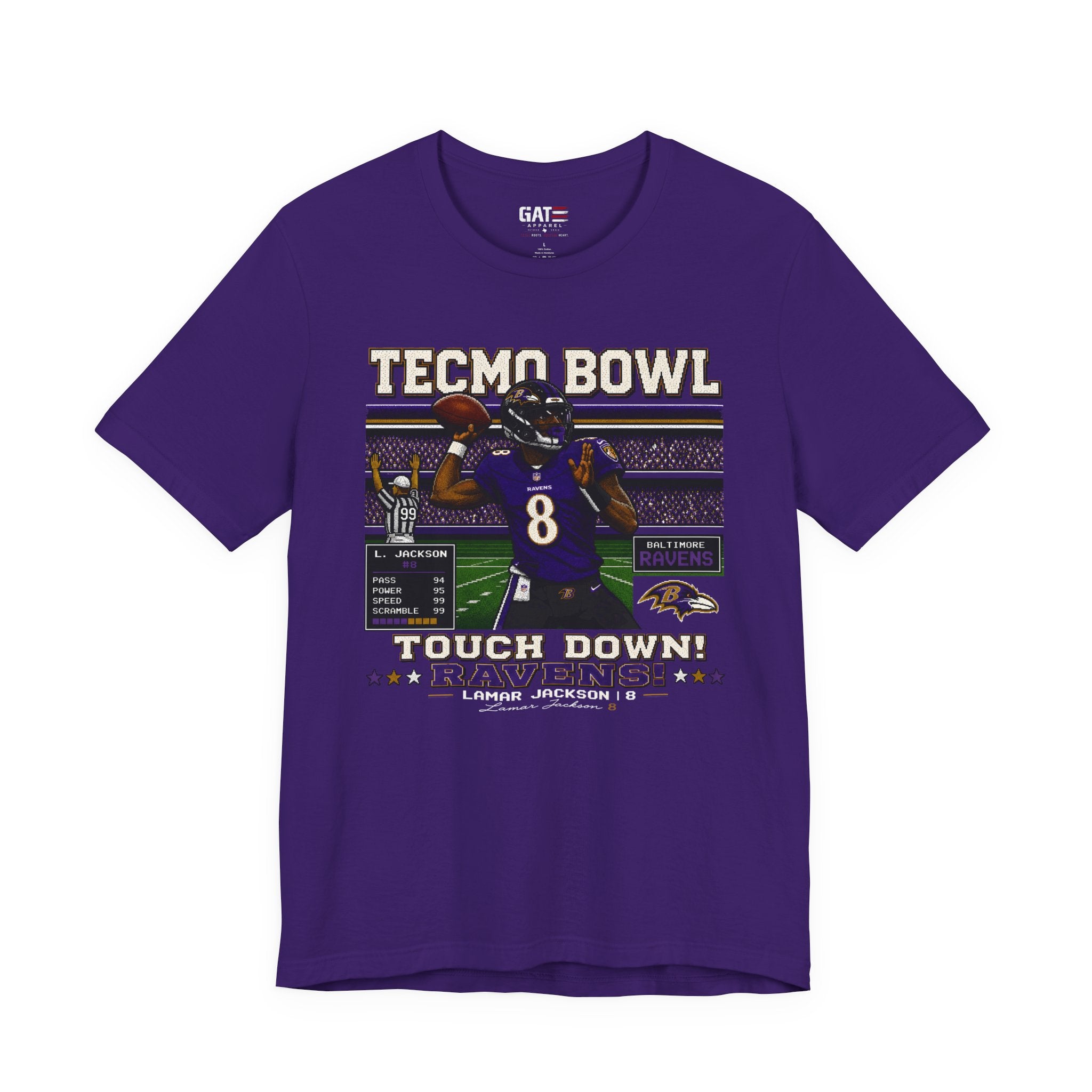 Lamar Jackson Tecmo Bowl Shirt Retro 8 Bit Football Tee Vintage Video Game Inspired Graphic T Shirt Gift for Fans