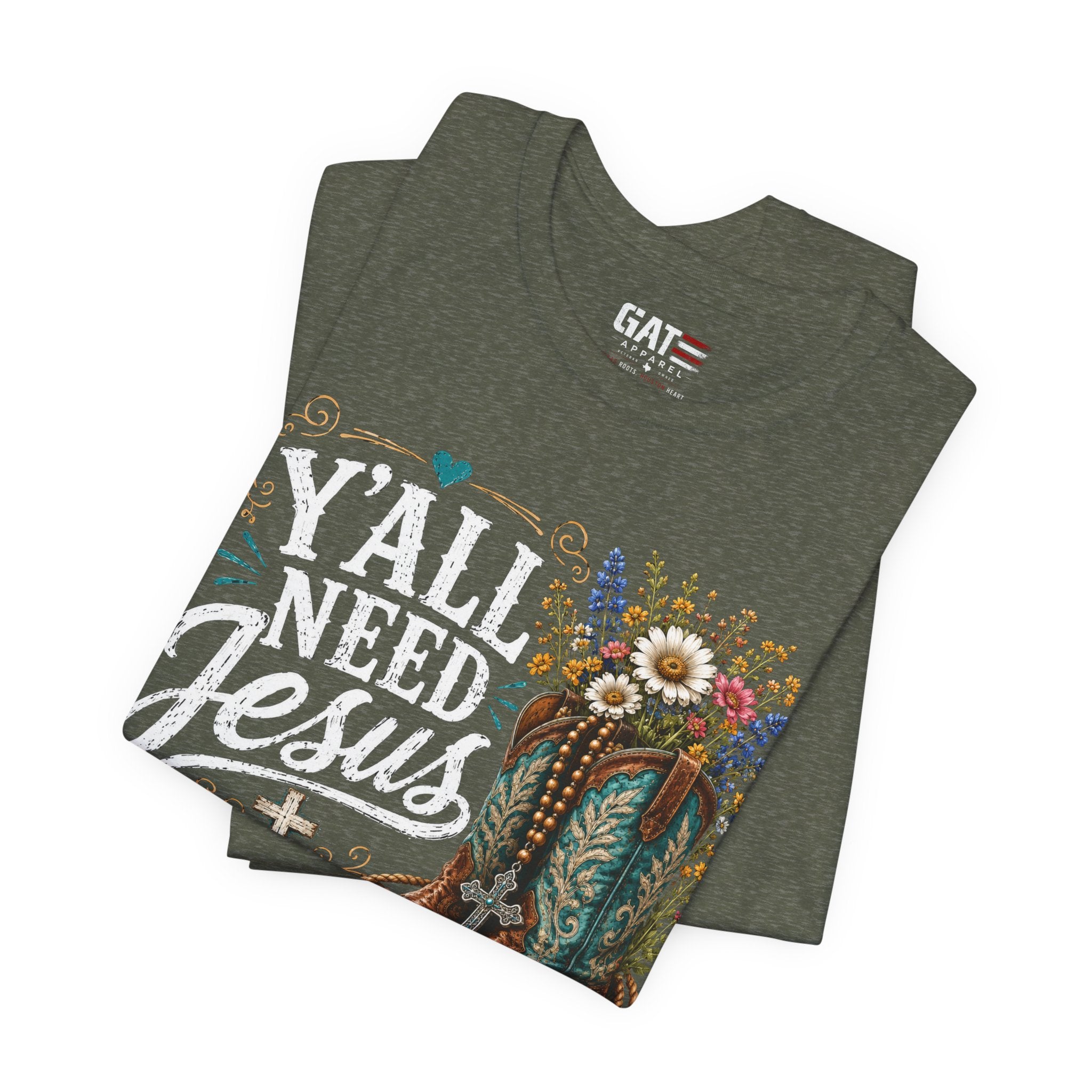 Y'all Need Jesus Shirt, Christian Western Shirt, Cowgirl Faith Tee, Cowboy Boots Floral Shirt, Country Christian Gift for Women