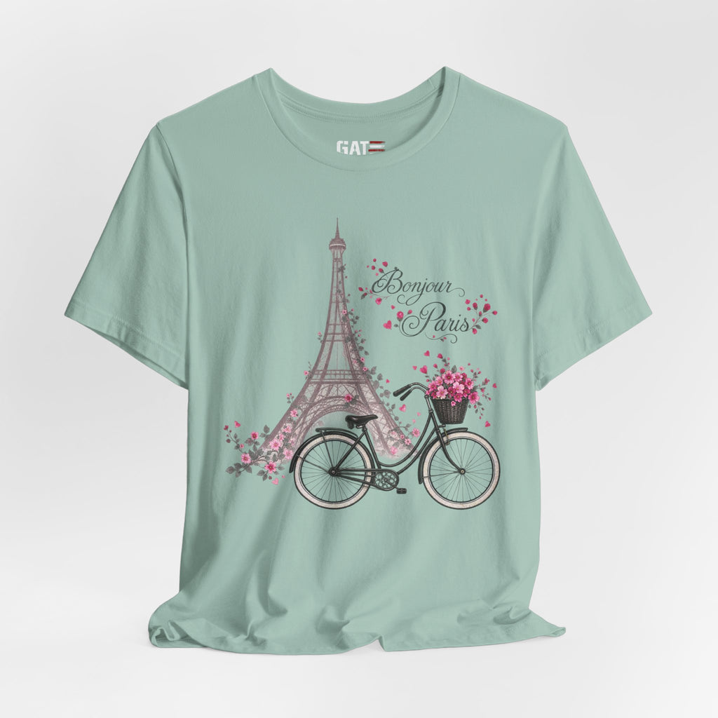 Bonjour Paris Eiffel Tower bicycle and floral graphic T-shirt - product image 37