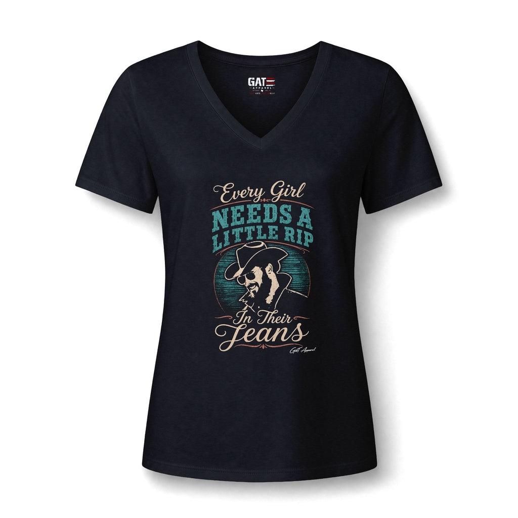 Every Girl Needs a Little Rip in Their Jeans V-Neck Tee