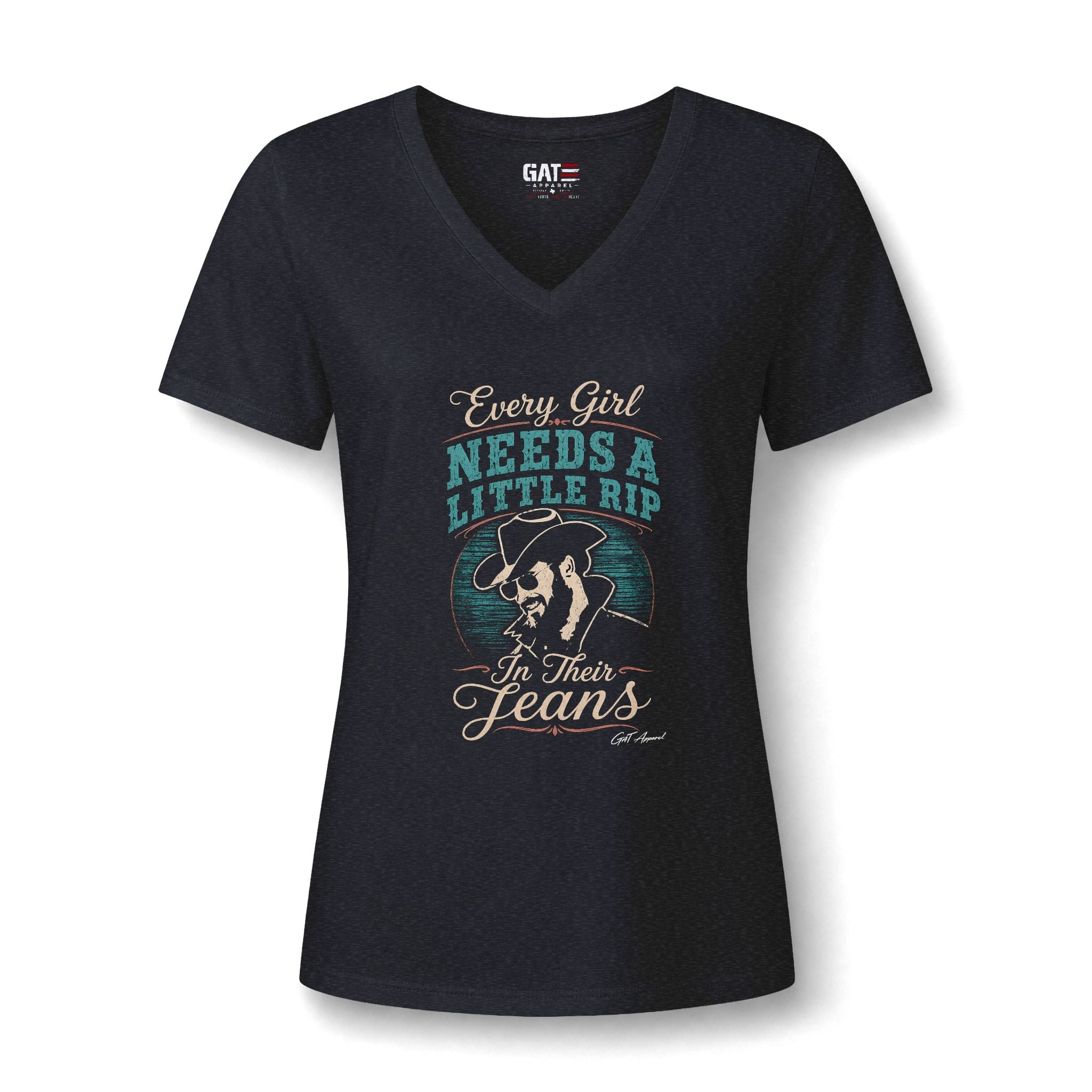 Every Girl Needs a Little Rip in Their Jeans V-Neck Tee