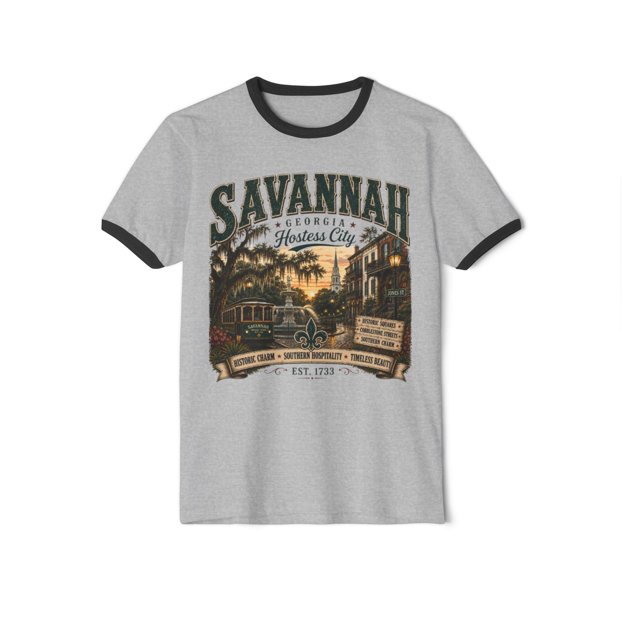 Savannah Georgia Ringer T-Shirt — Historic ‘Hostess City’ Vintage Travel Tee