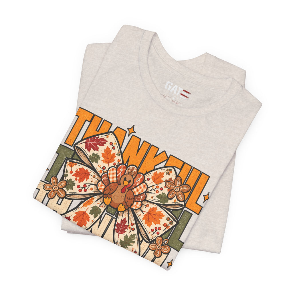 Thankful Bow Tee — Retro Fall Thanksgiving Graphic T-Shirt
