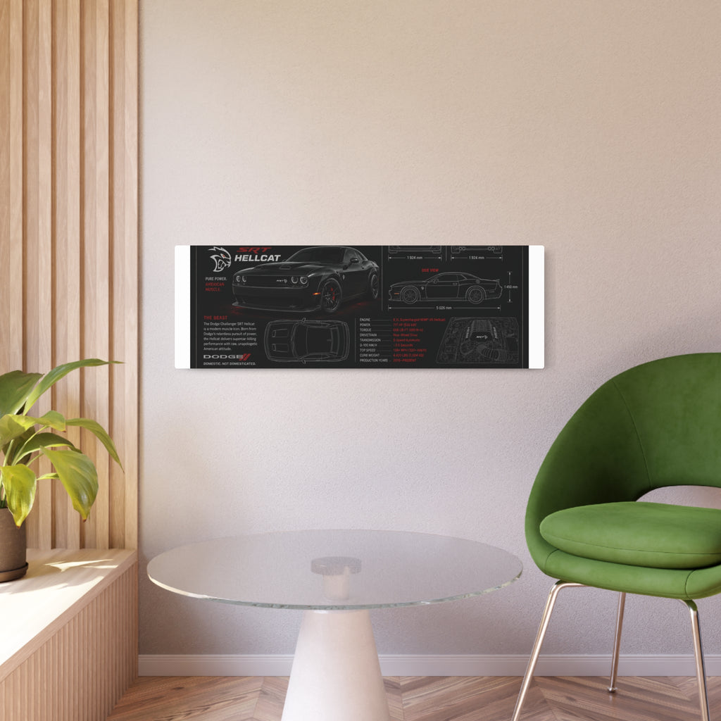 Dodge Challenger Hellcat Blueprint Metal Art Sign – Automotive Garage Poster