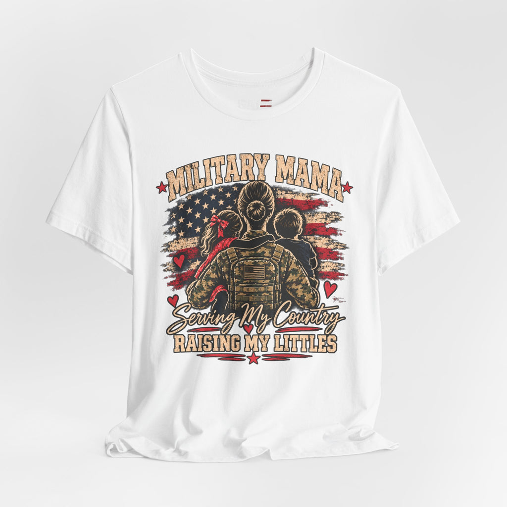 Military Mama T-Shirt – "Serving My Country, Raising My Littles" Patriotic Mom Tee