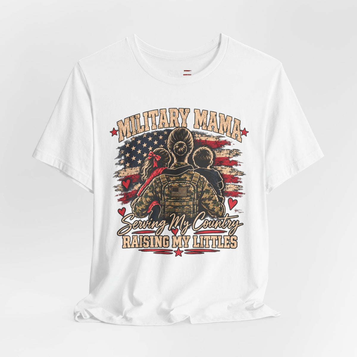 Military Mama T-Shirt – "Serving My Country, Raising My Littles" Patriotic Mom Tee