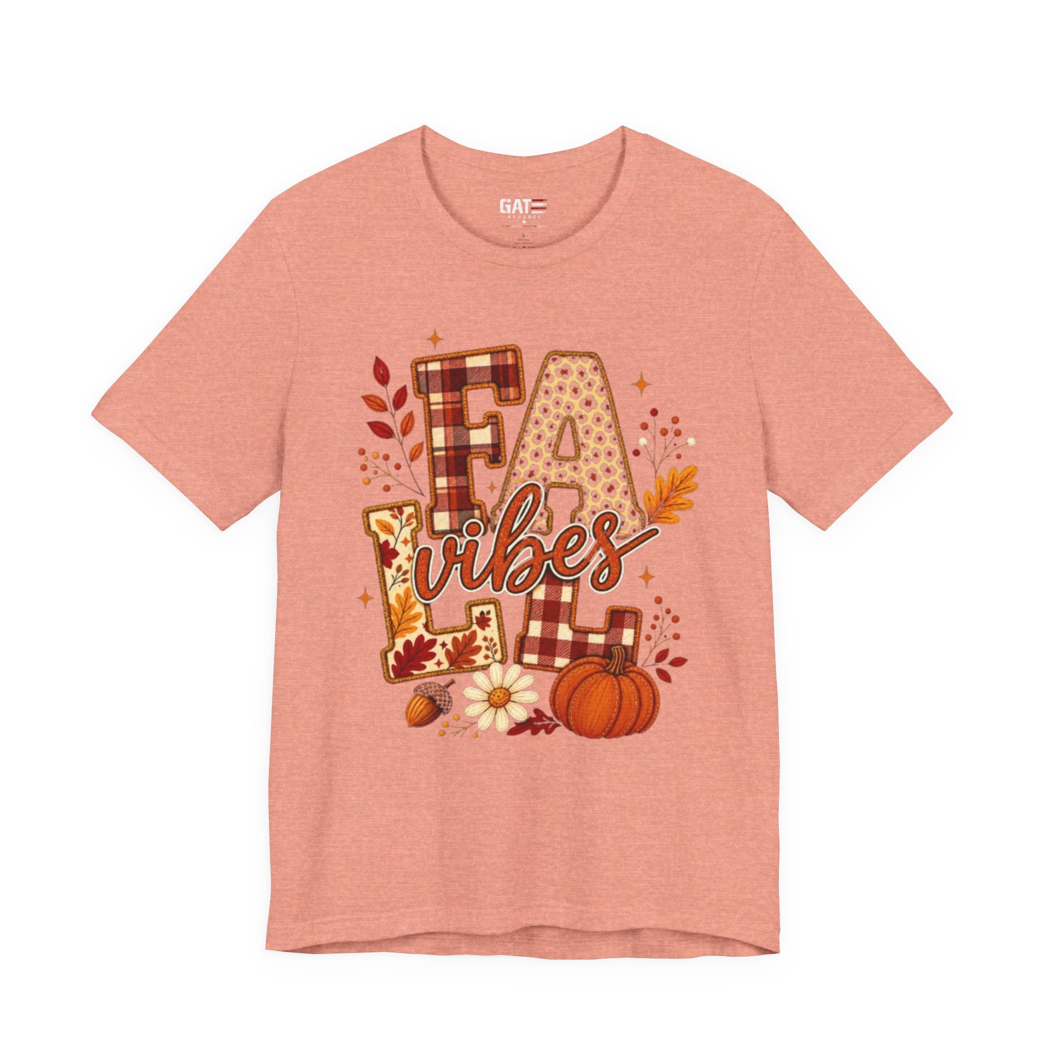 Fall Vibes T-Shirt – Pumpkin & Plaid Autumn Graphic Tee