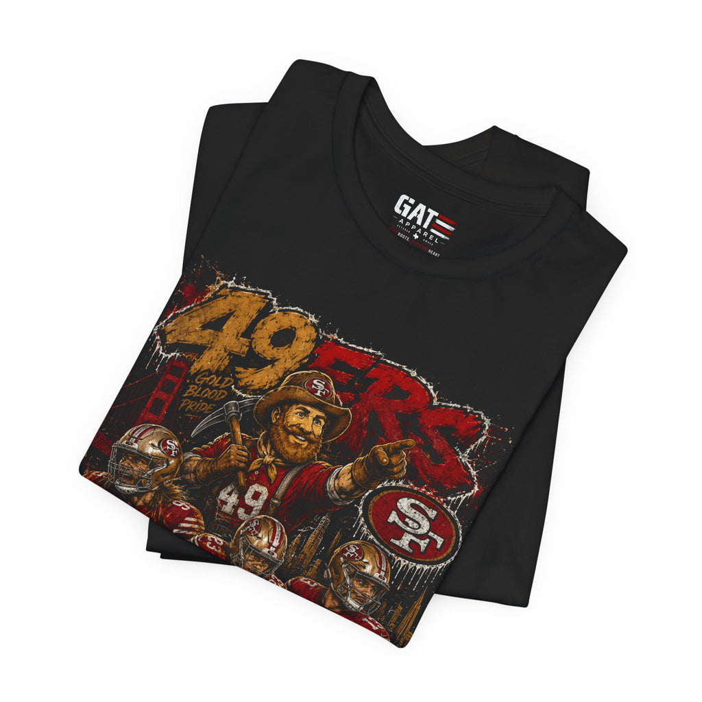 49ers Bay Area Football Shirt, Gold Blooded Fan Tee, Vintage Red and Gold Graphic T-Shirt, Faithful Fan Gift