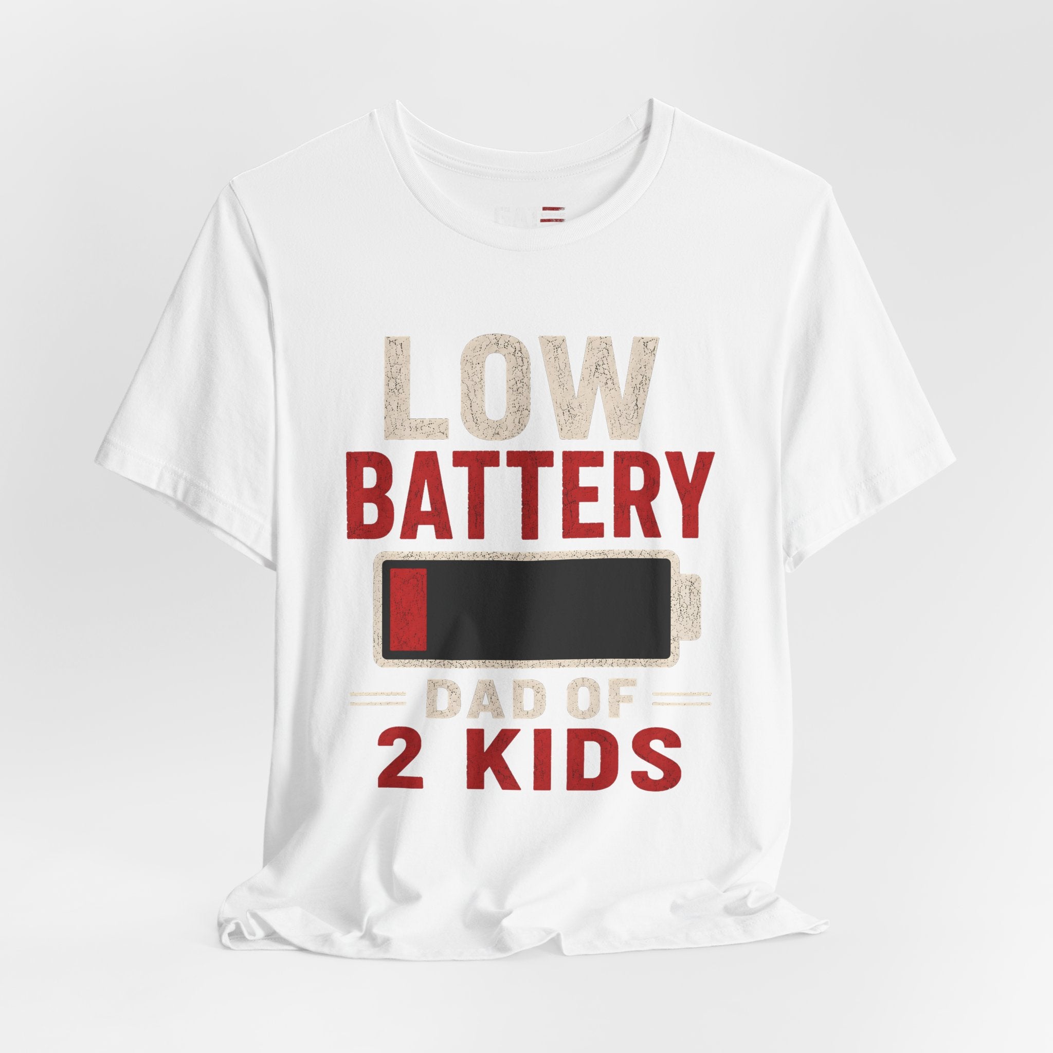 Low Battery Dad of 2 Kids Shirt, Funny Tired Dad Tee, Father of Four Gift, Parenting Humor Shirt, Exhausted Dad Graphic Tee