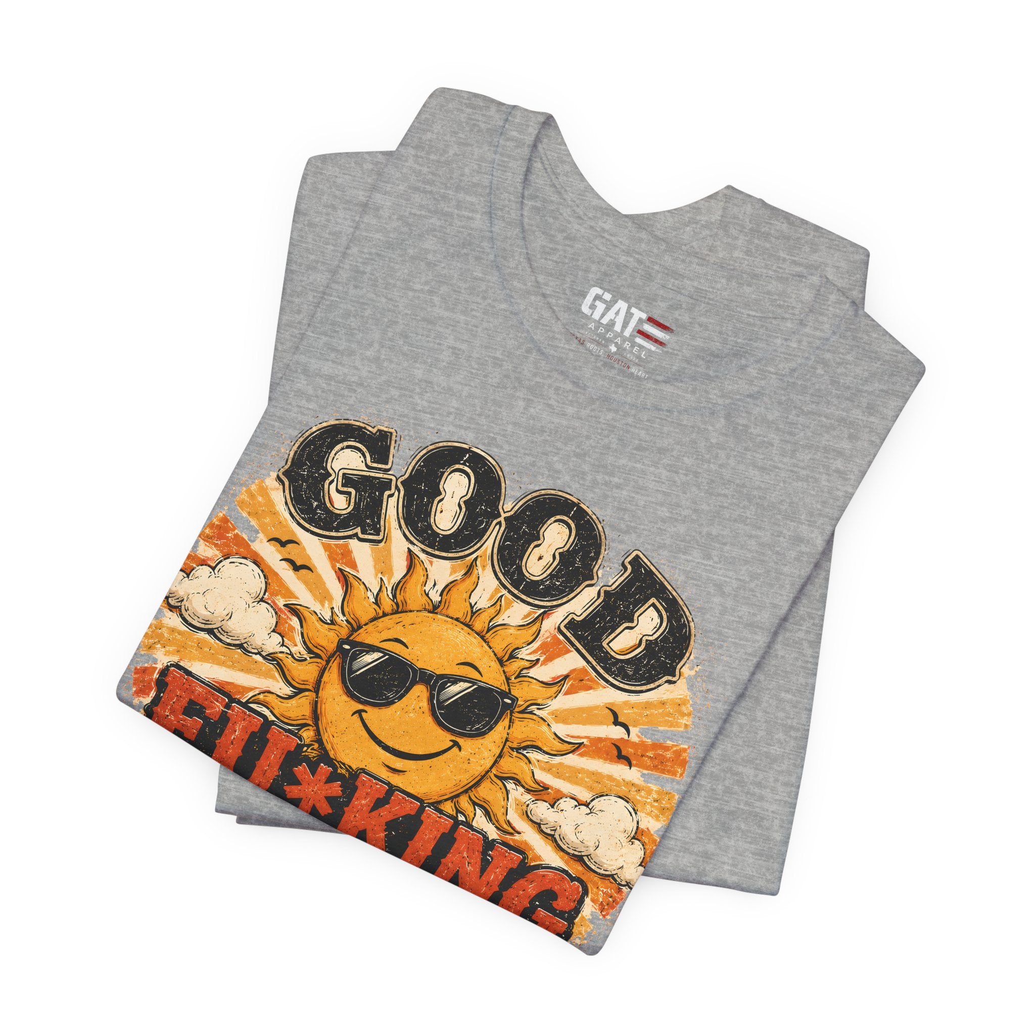 Good Fu*king Morning Shirt, Funny Sarcastic T Shirt, Retro Sunrise Tee, Coffee Lover Gift, Morning Person Humor Tee